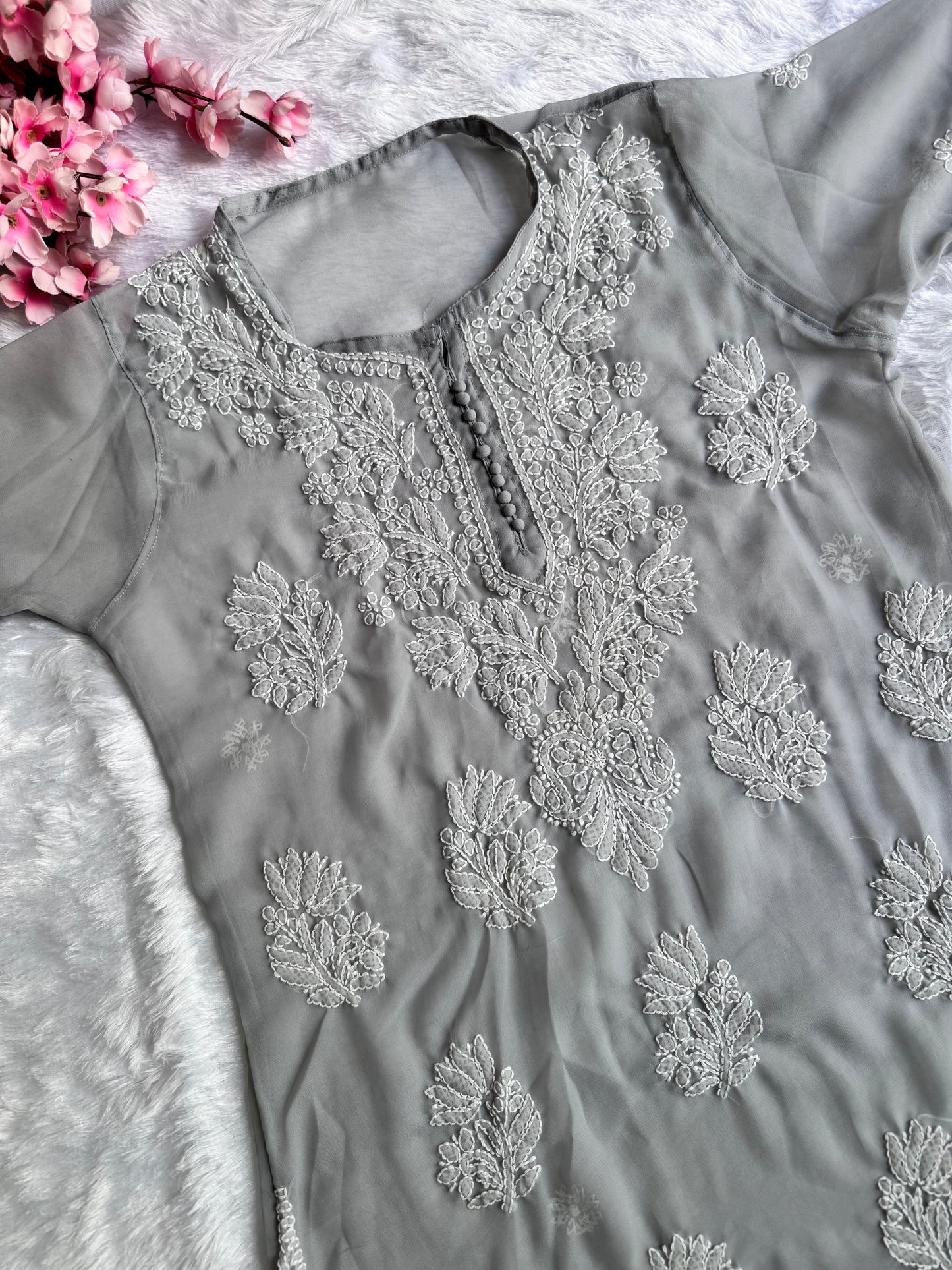 Georgette chikankari kurta with matching liner