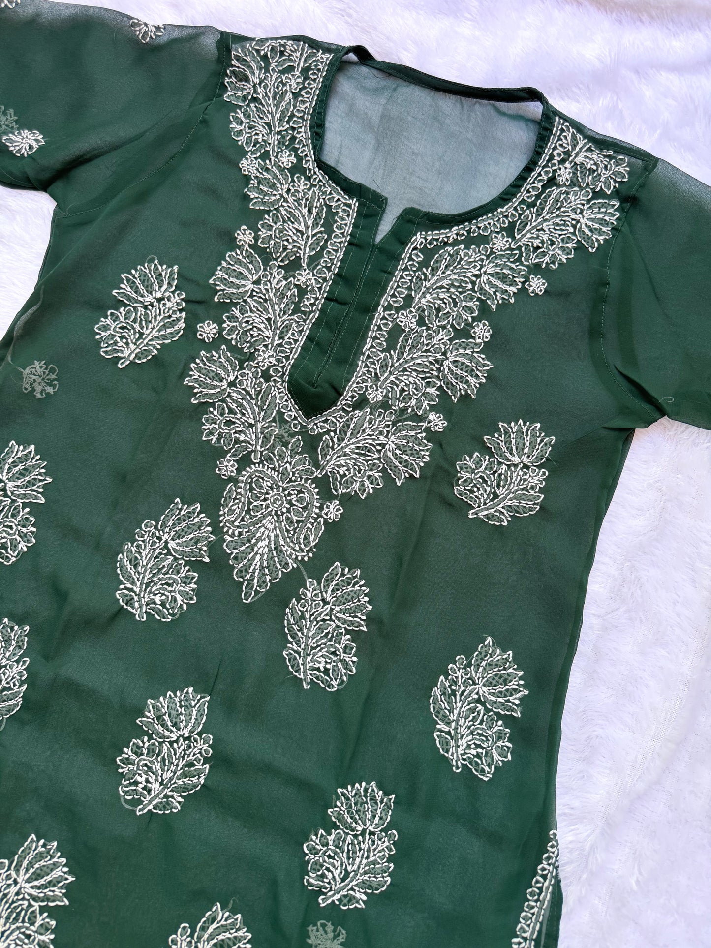 Georgette long chikankari kurta with liner