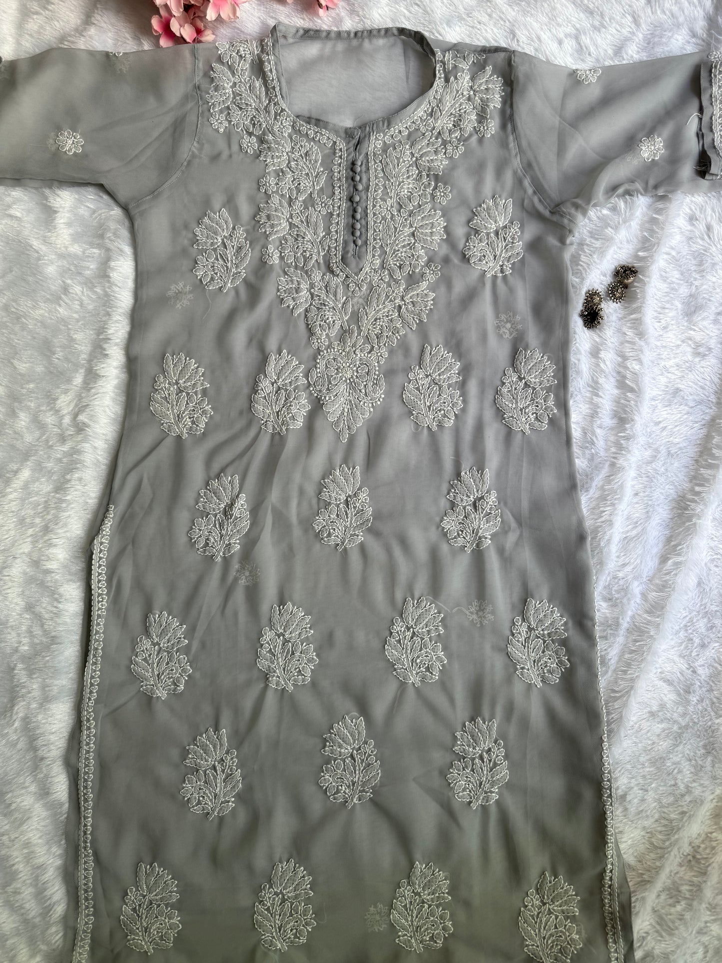 Georgette chikankari kurta with matching liner