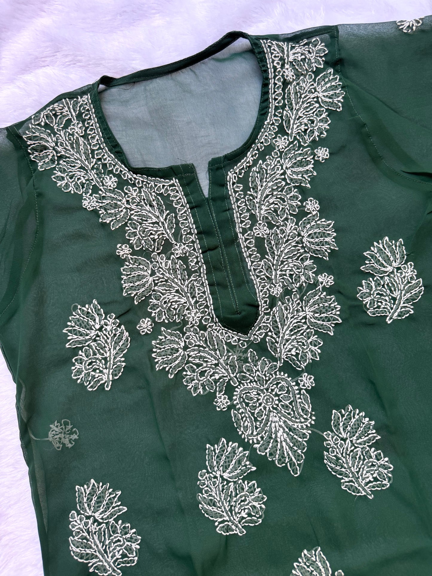 Georgette long chikankari kurta with liner