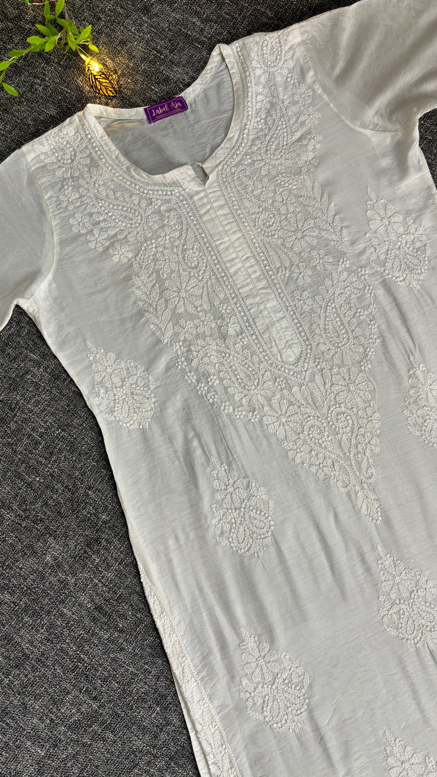 Veda Chanderi silk White Chikankari kurti