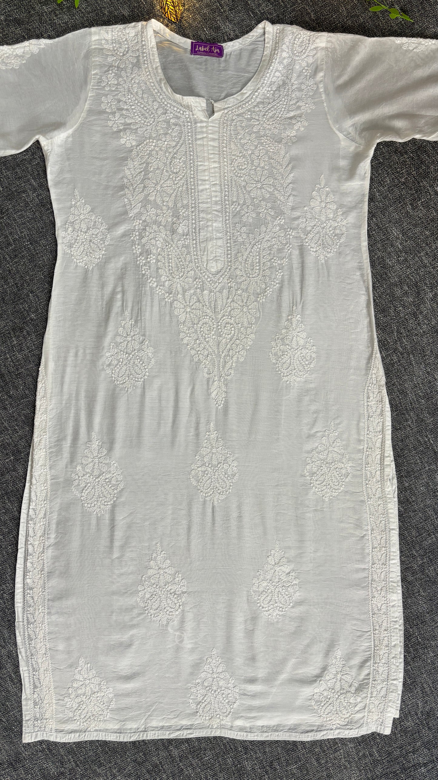 Veda Chanderi silk White Chikankari kurti