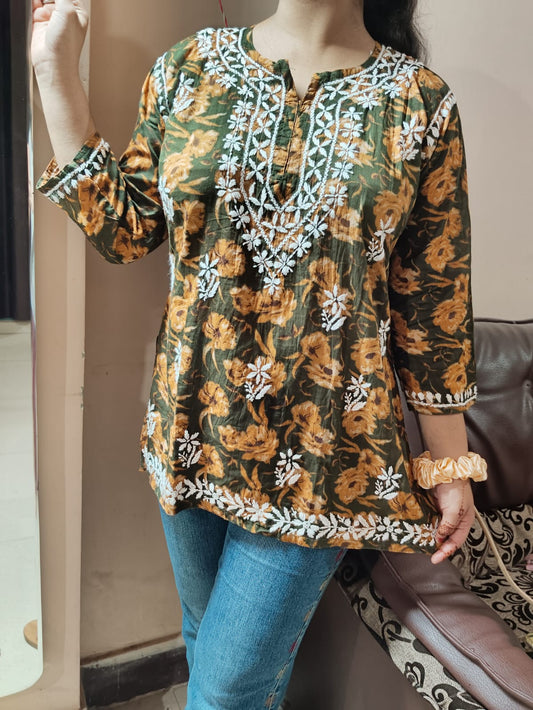 Reva mulmul printed short top