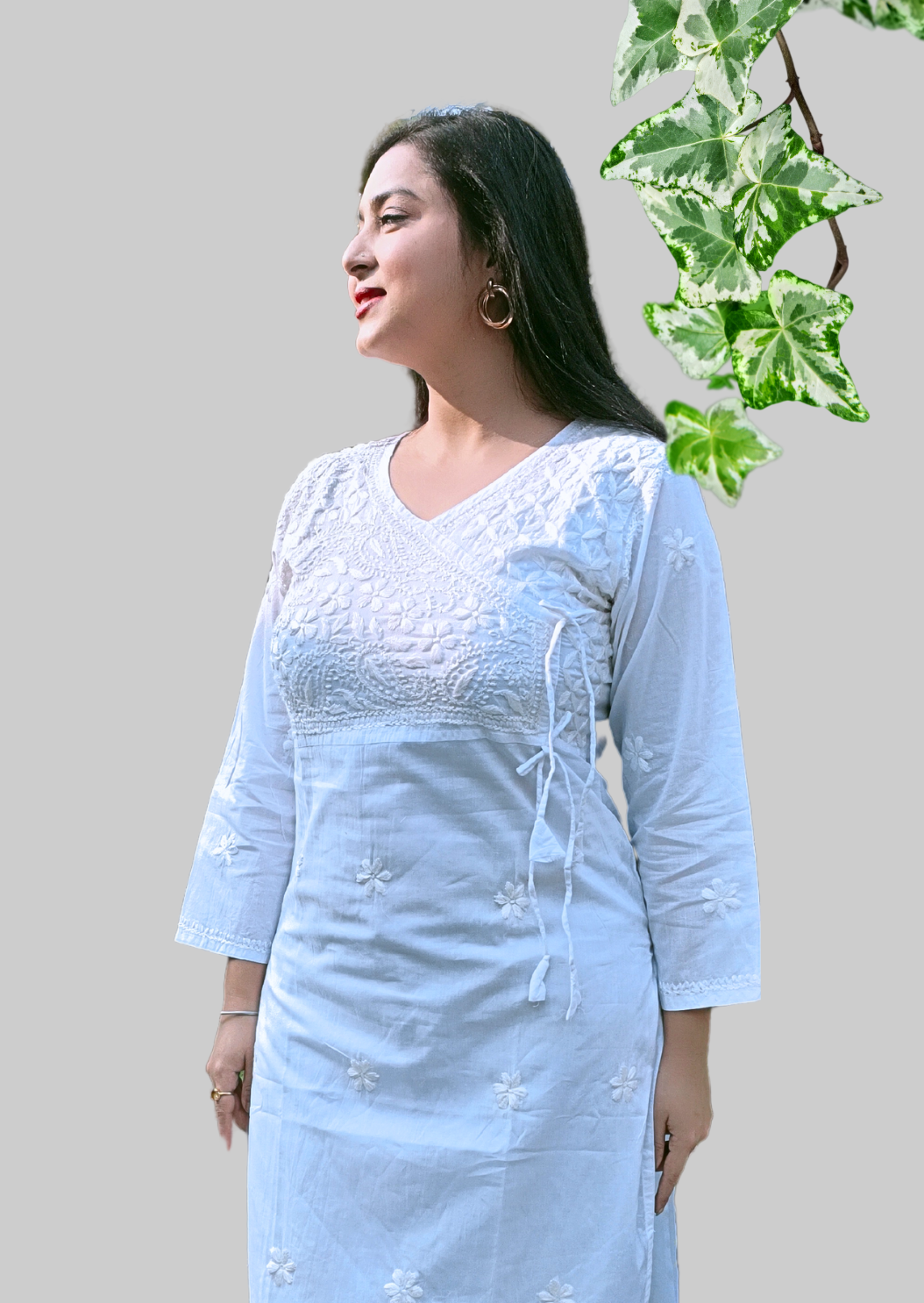 Mul cotton Angarakha style white chikankari kurti