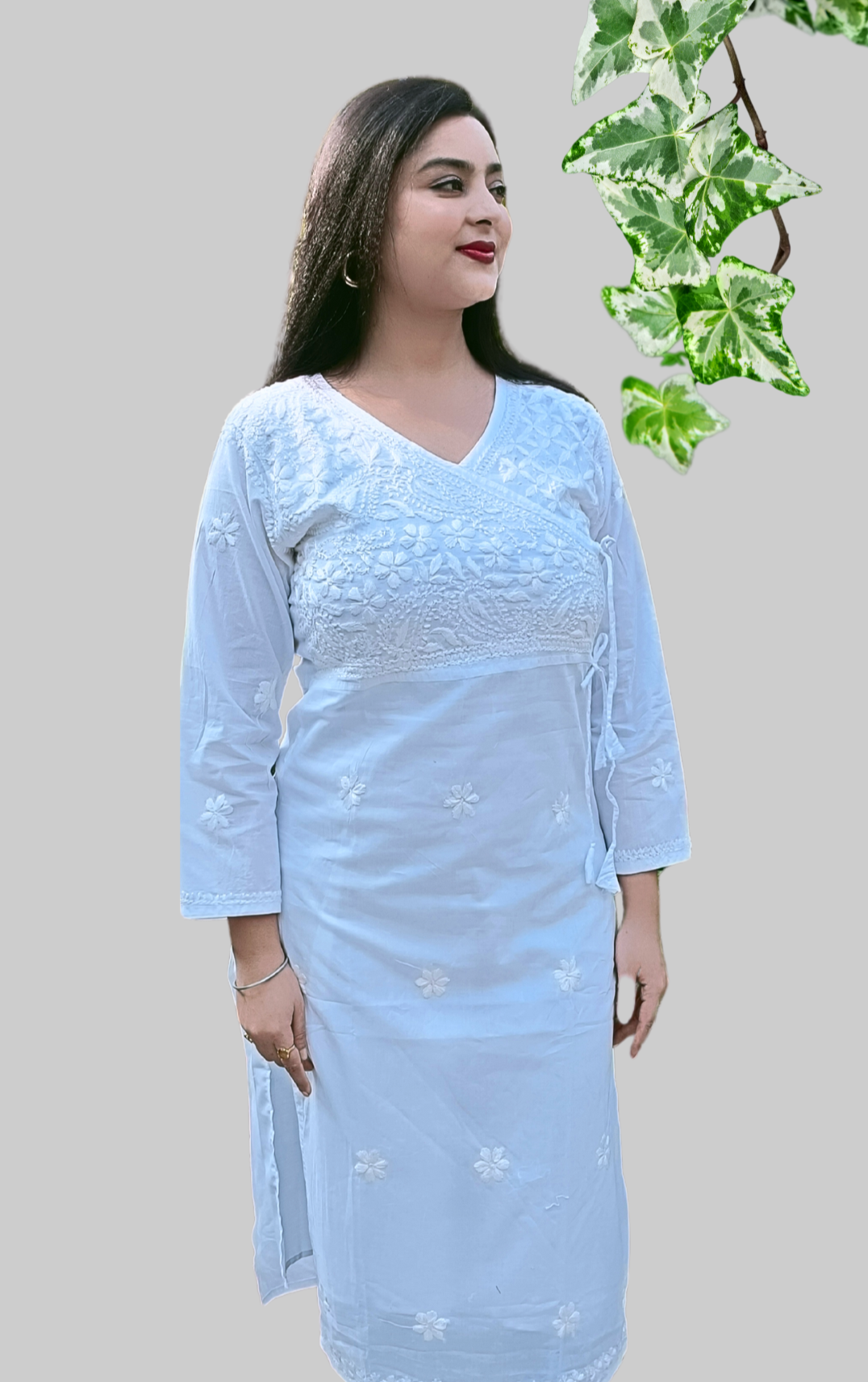 Mul Cotton Angarakha style Chikankari long kurta