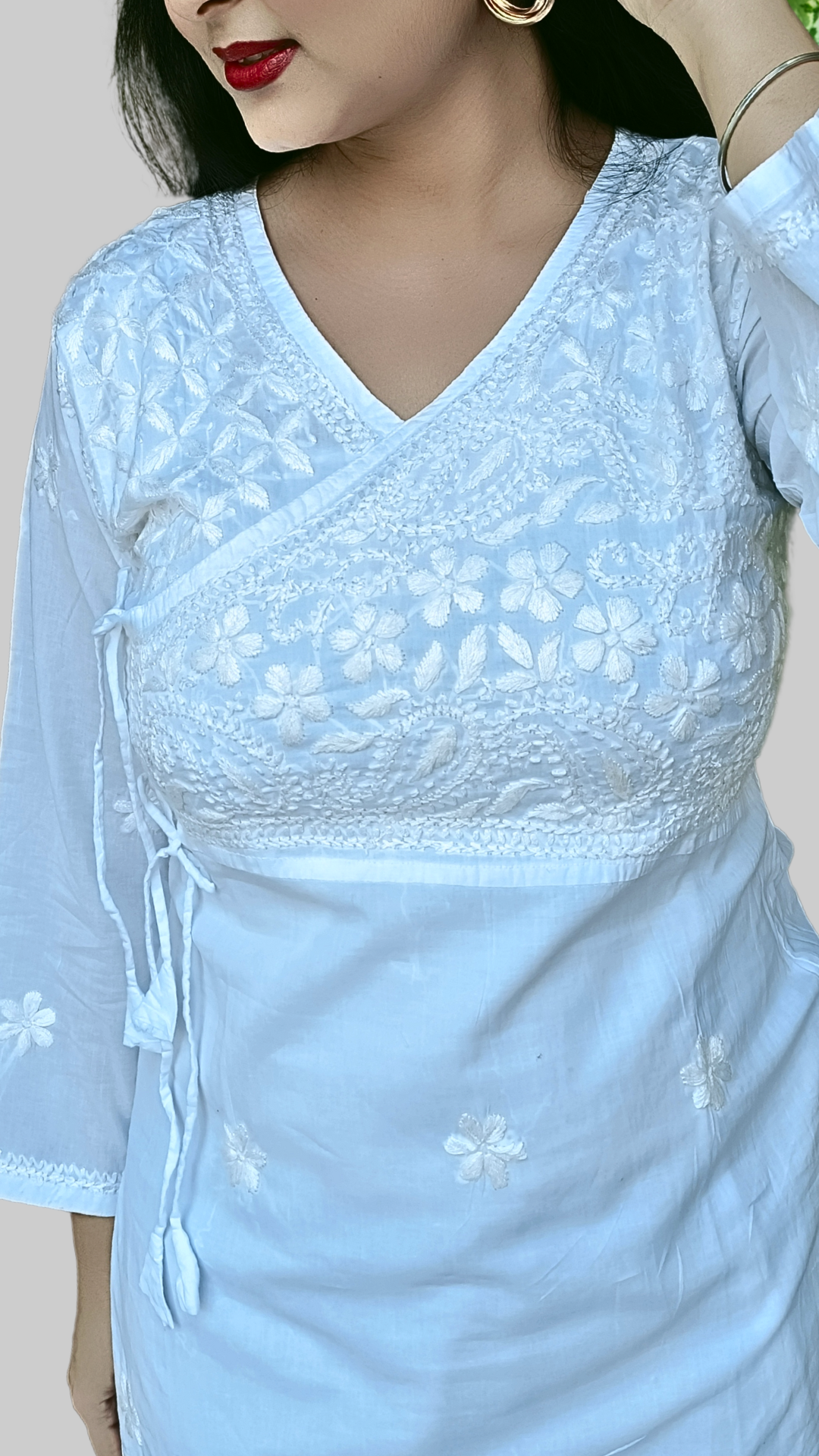 Mul Cotton Angarakha style Chikankari long kurta