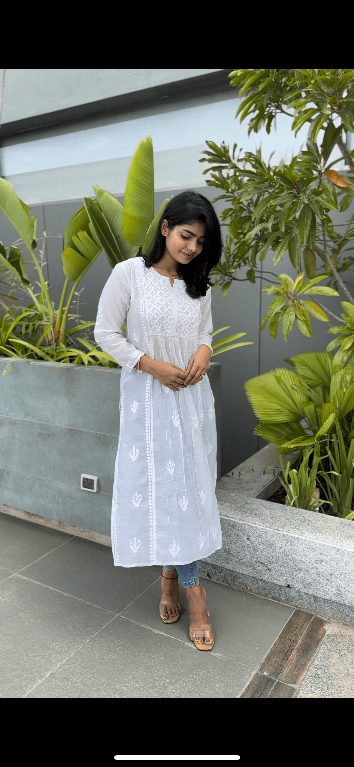 Nyra Chanderi silk Chikankari long kurti