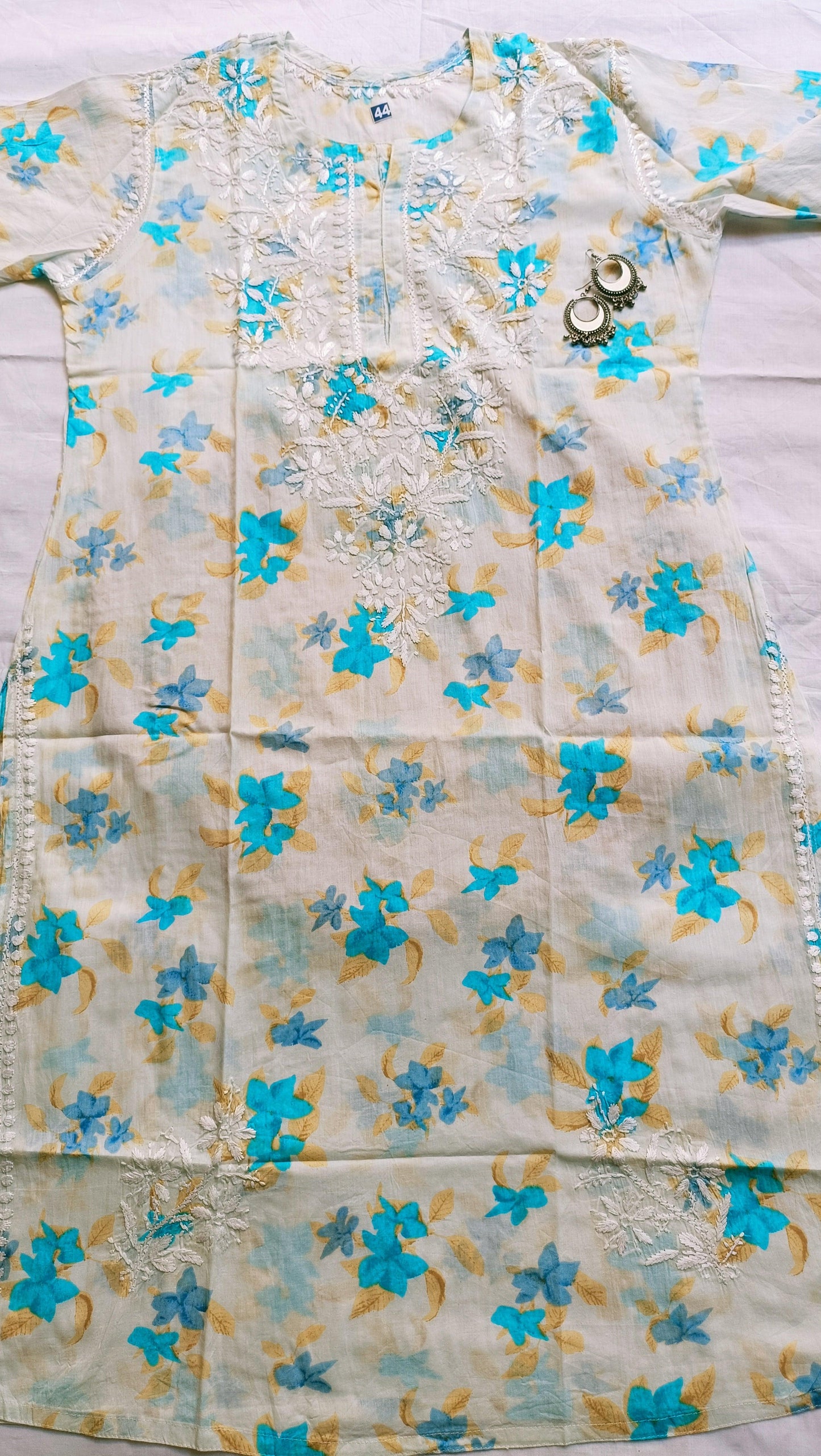 Label Aja Hand Embroidered Printed Mulmul Lucknowi chikankari long kurta