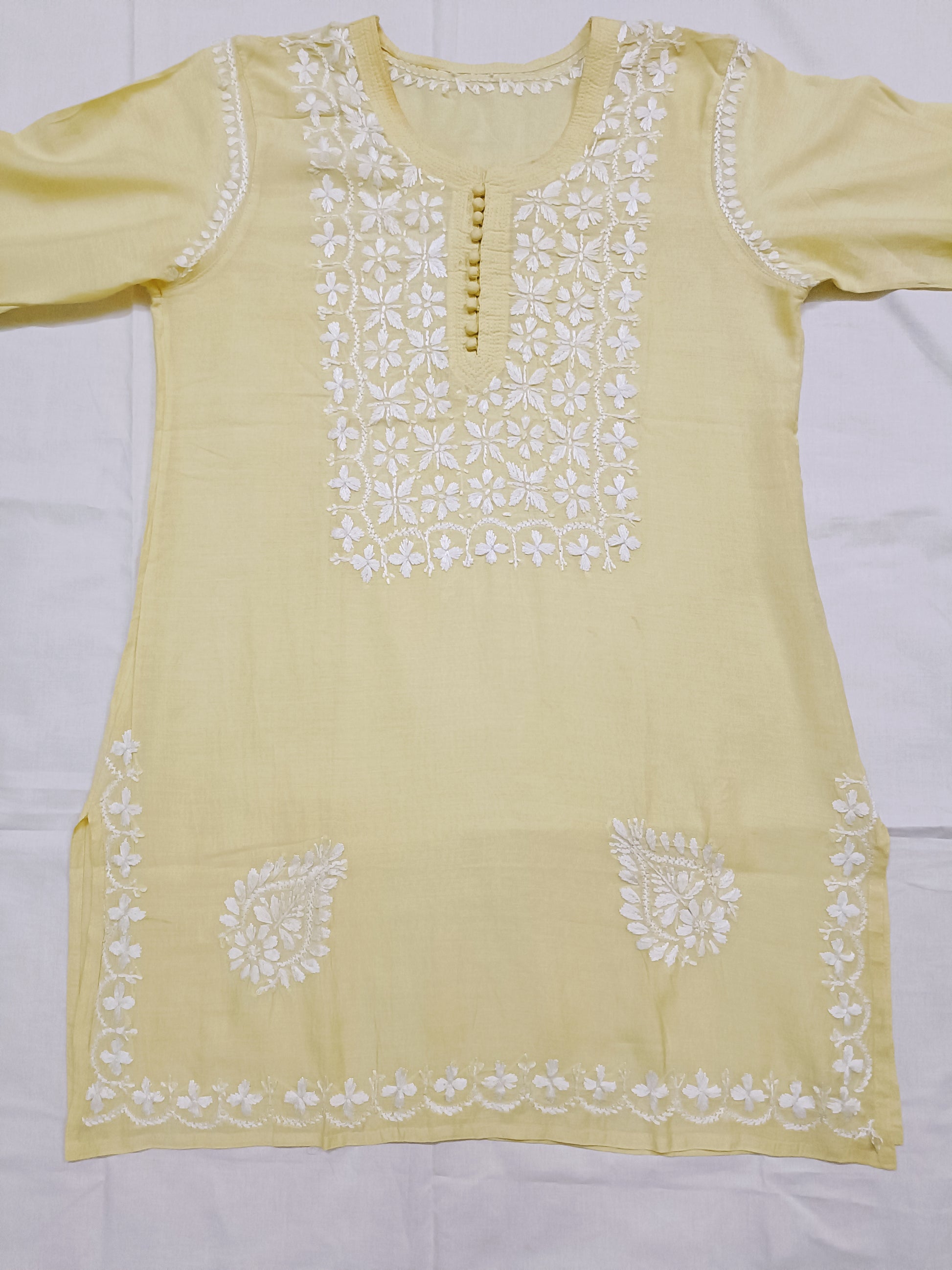 Label Aja Hand Embroidered Chanderi Short Lucknowi Chikankari Kurti - Label Aja Chikankari