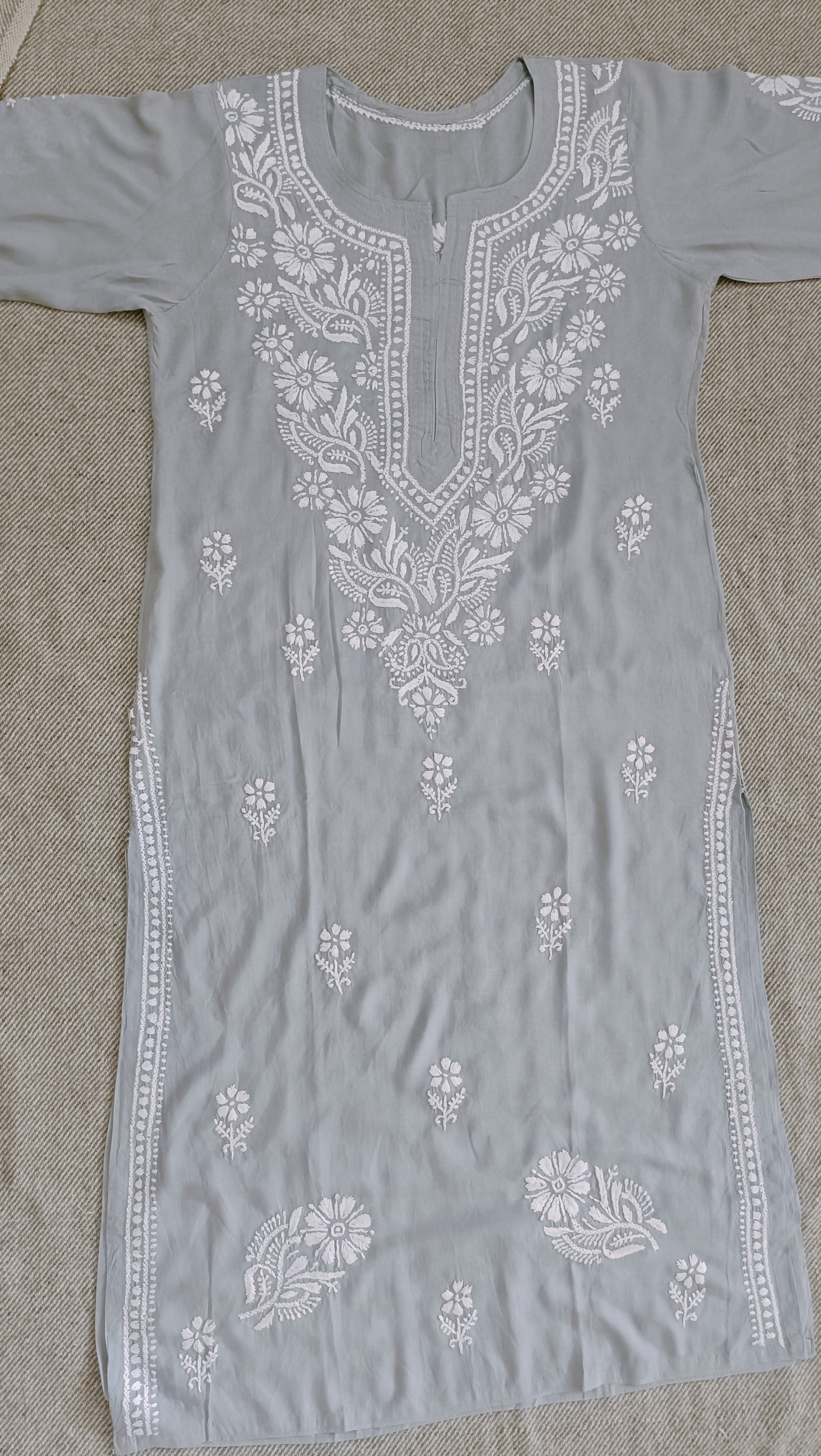 Label Aja Chikankari Modal straight long kurta - Label Aja Chikankari