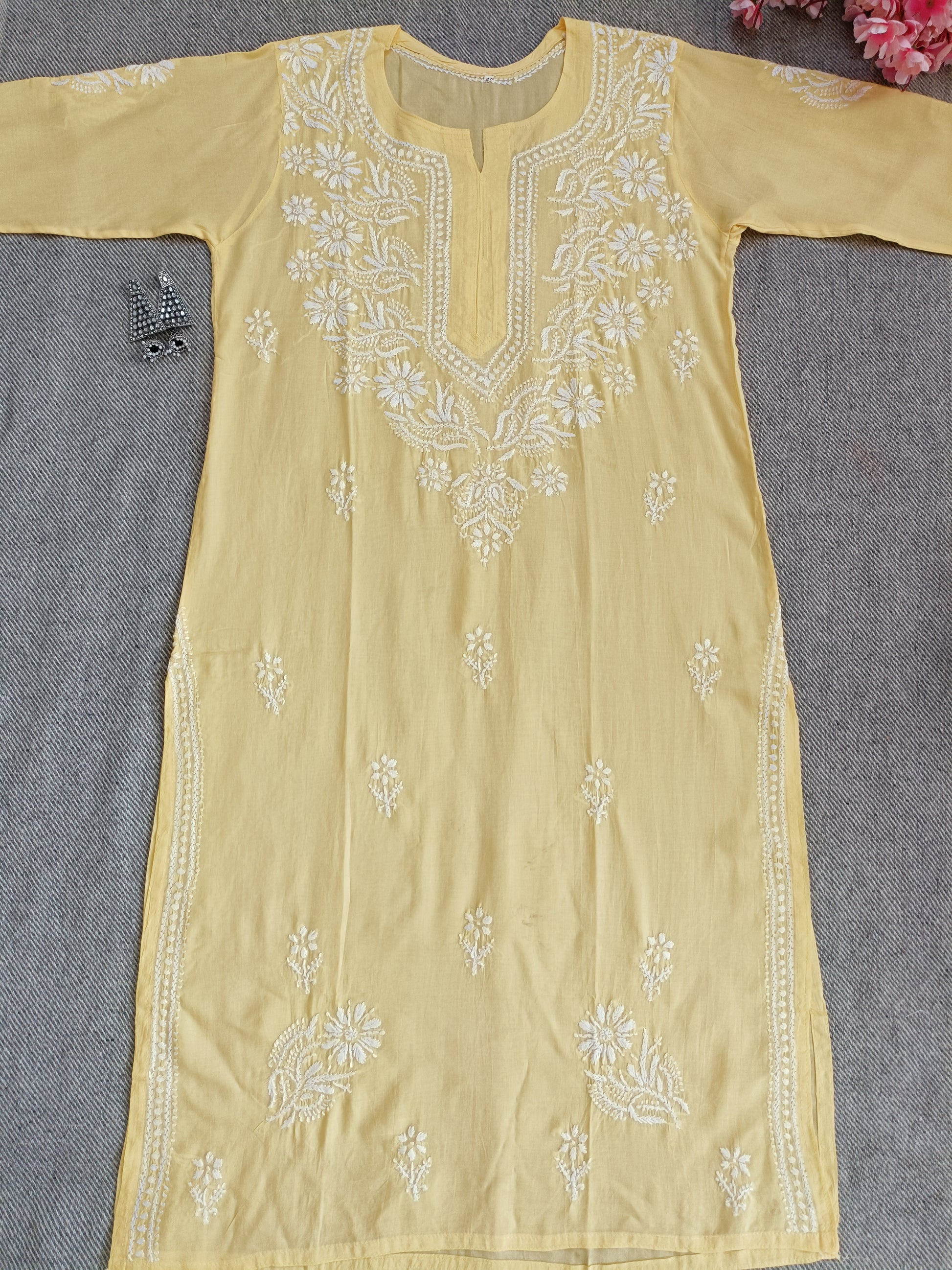 Label Aja Chikankari Modal straight long kurta - Label Aja Chikankari