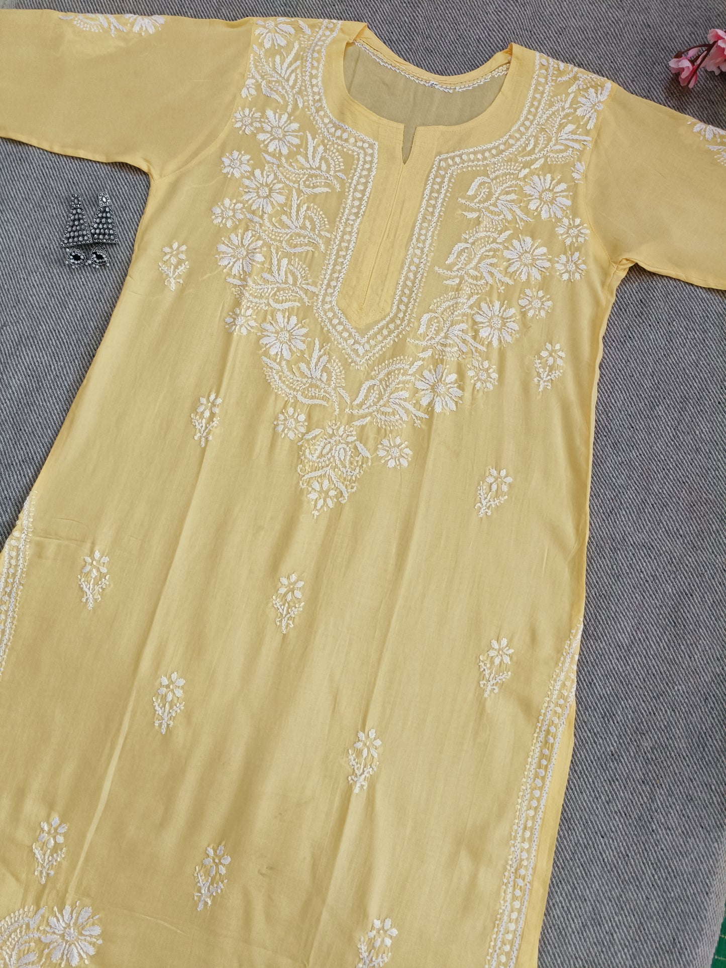 Label Aja Chikankari Modal straight long kurta - Label Aja Chikankari