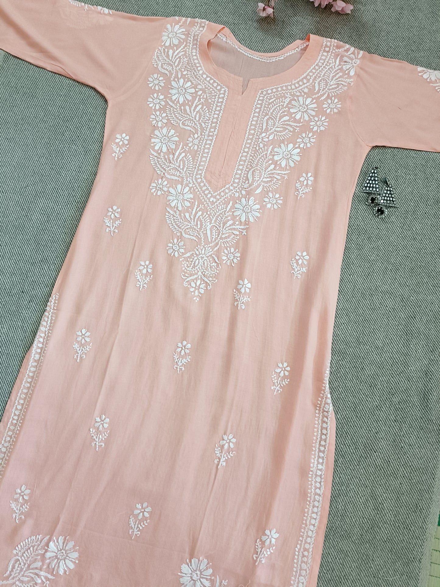 Label Aja Chikankari Modal straight long kurta - Label Aja Chikankari