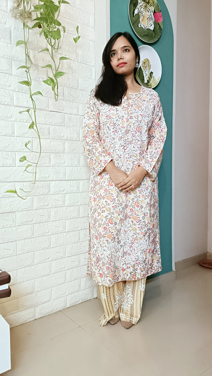 Label Aja Hand Embroidered cotton chikankari kurta set - Label Aja Chikankari