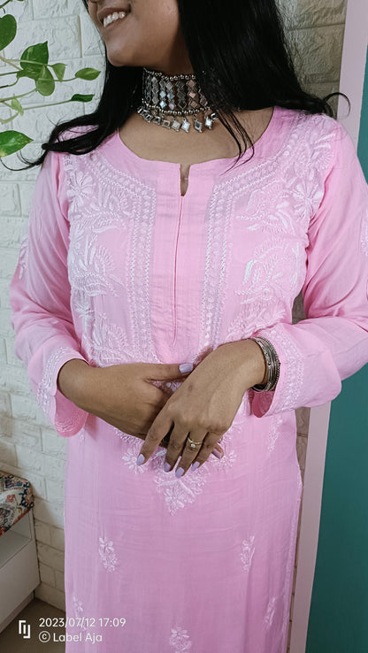 Label Aja Hand Embroidered Modal chikankari kurta set - Label Aja Chikankari