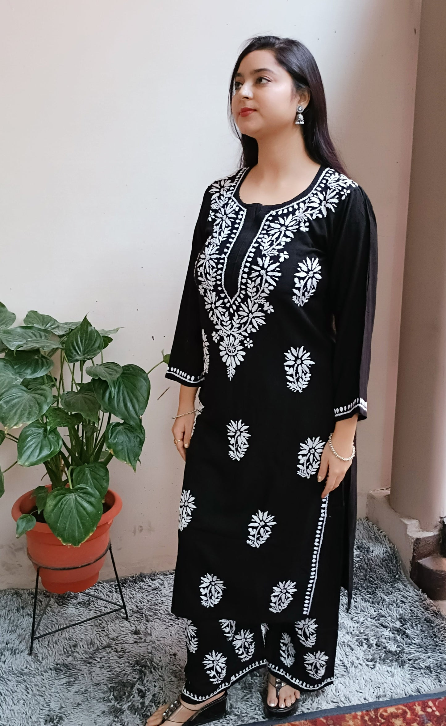 Label Aja Hand Embroidered Rayon chikankari kurta set - Label Aja Chikankari