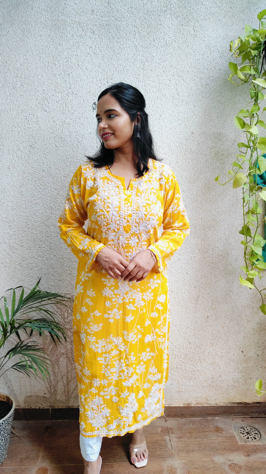 Keya mulmul long chikankari kurti