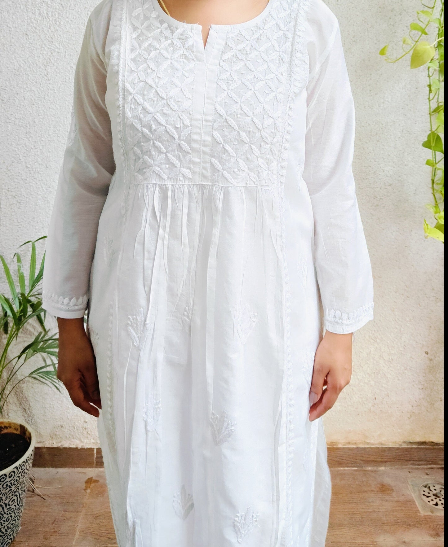 Nyra Chanderi silk Chikankari long kurti