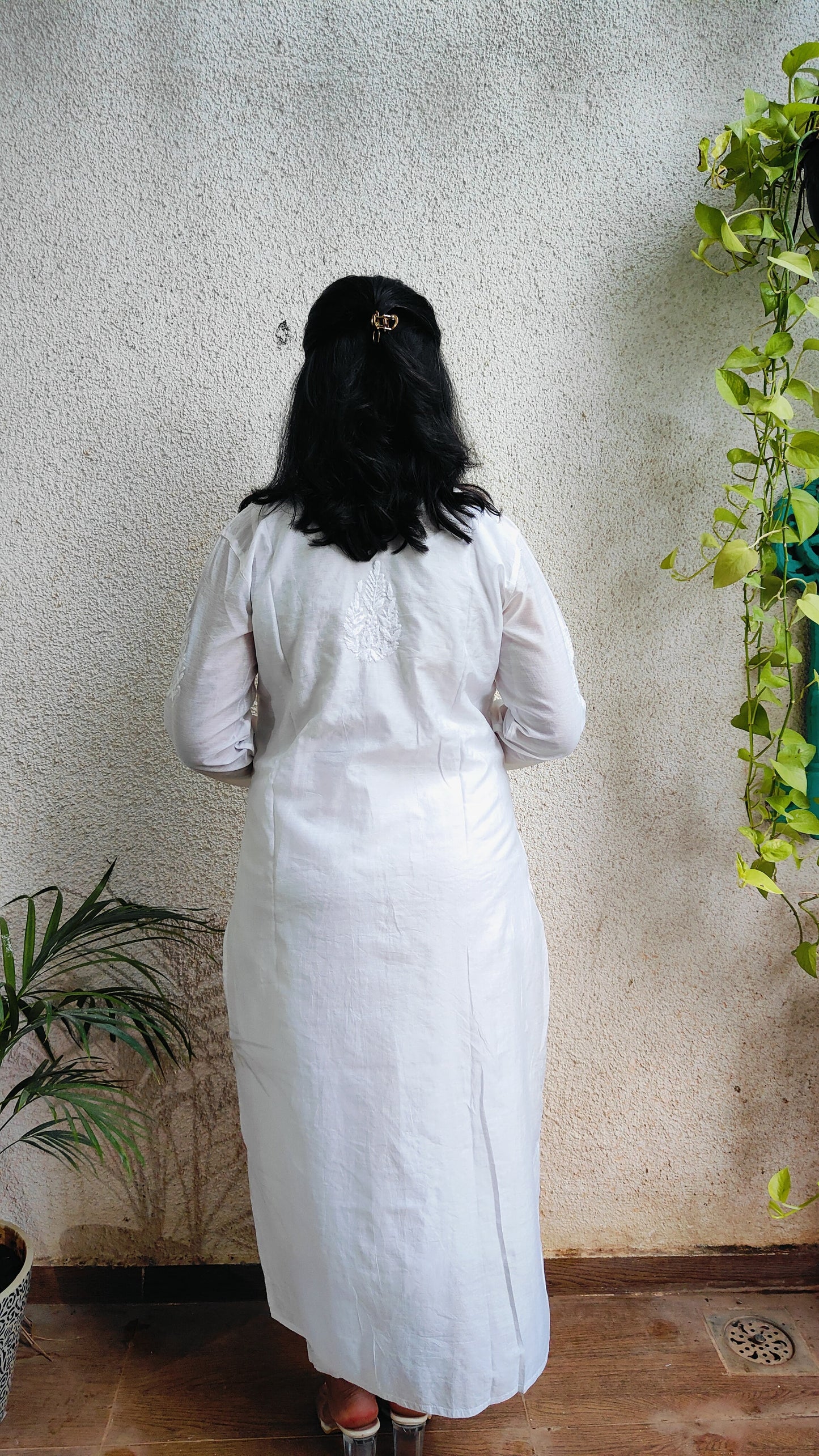 Nyra Chanderi silk Chikankari long kurti