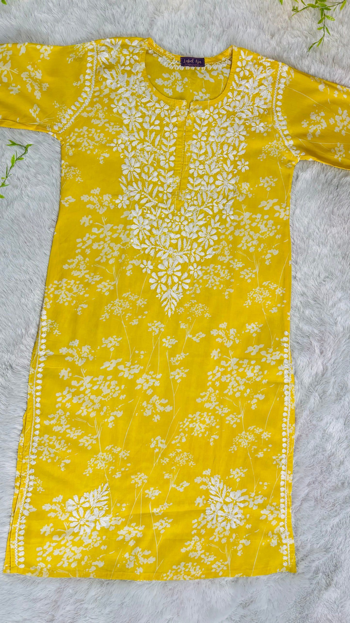 Gulmohar mulmul long chikankari kurti