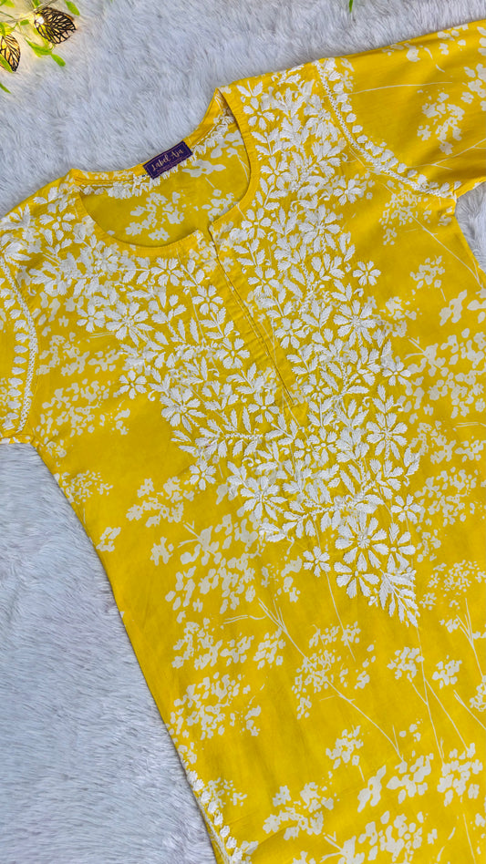 Gulmohar mulmul long chikankari kurti