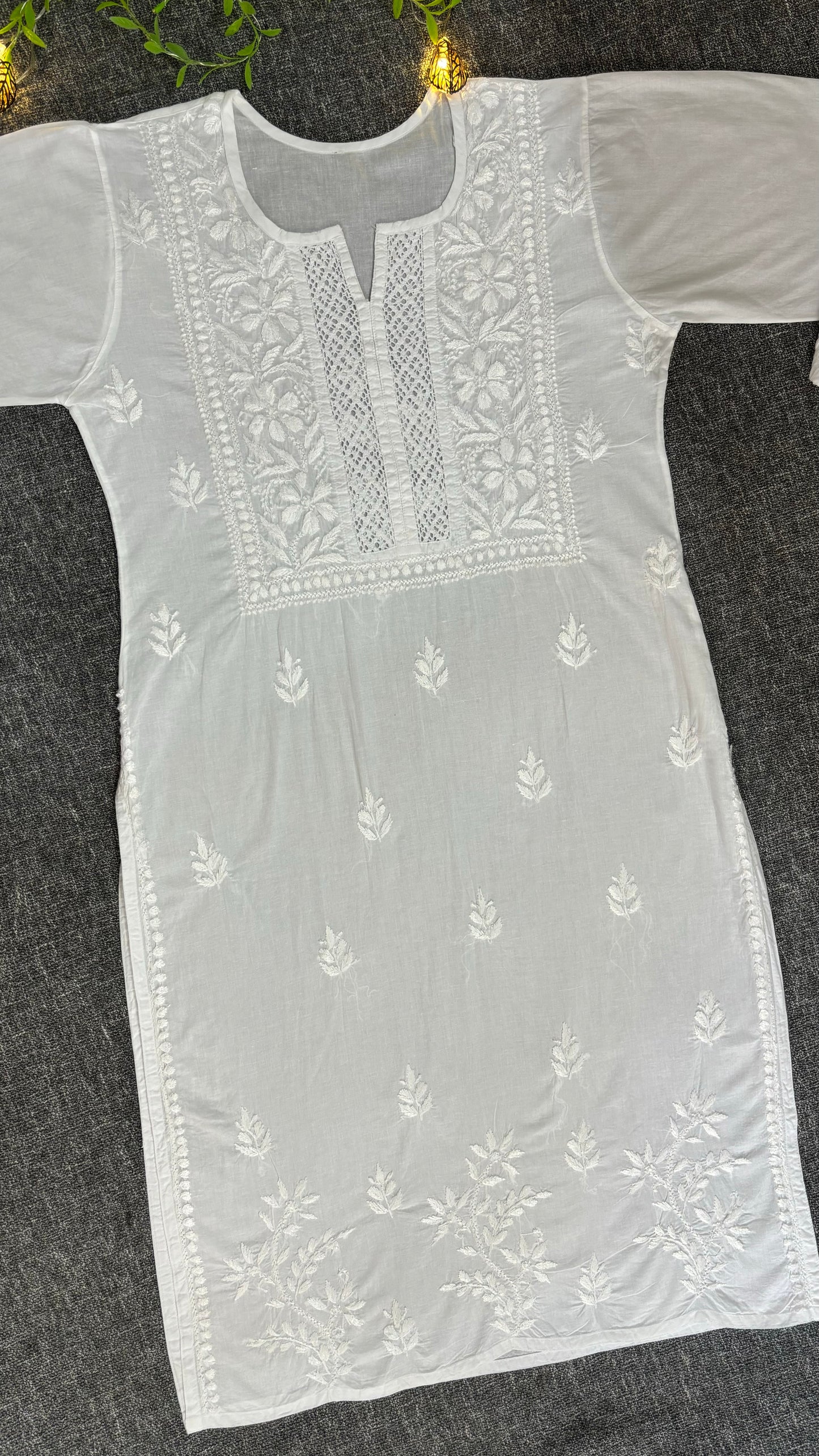 Fari mul Cotton chikankari long kurti