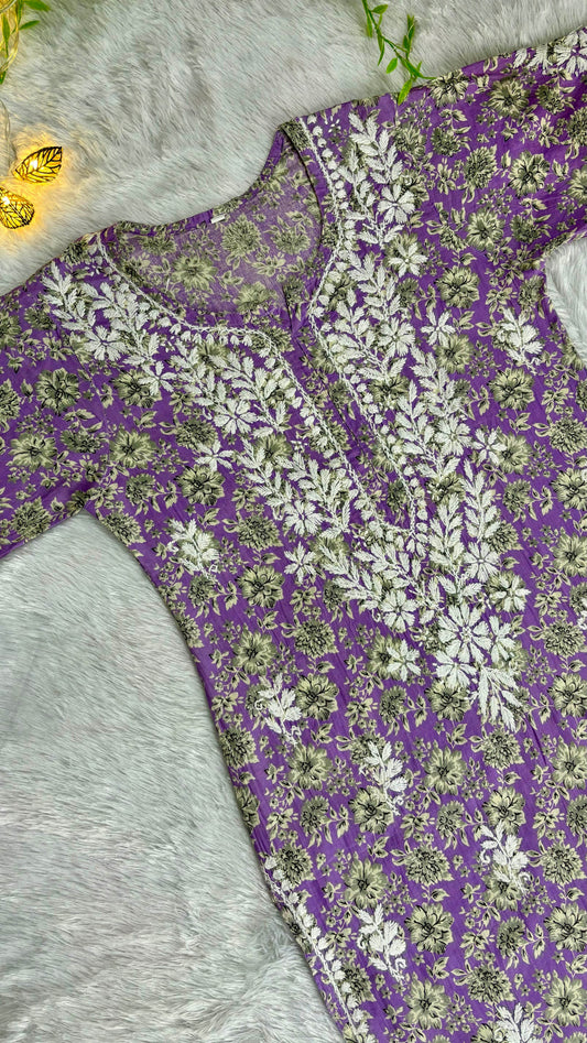 Gulmohar Mulmul long chikankari kurti