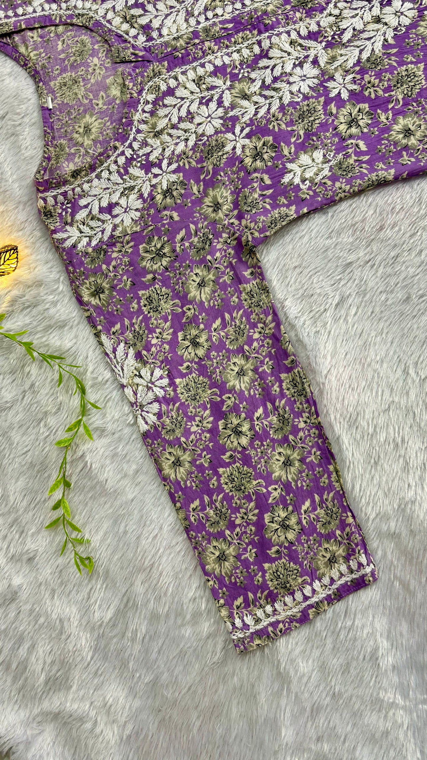 Gulmohar Mulmul long chikankari kurti