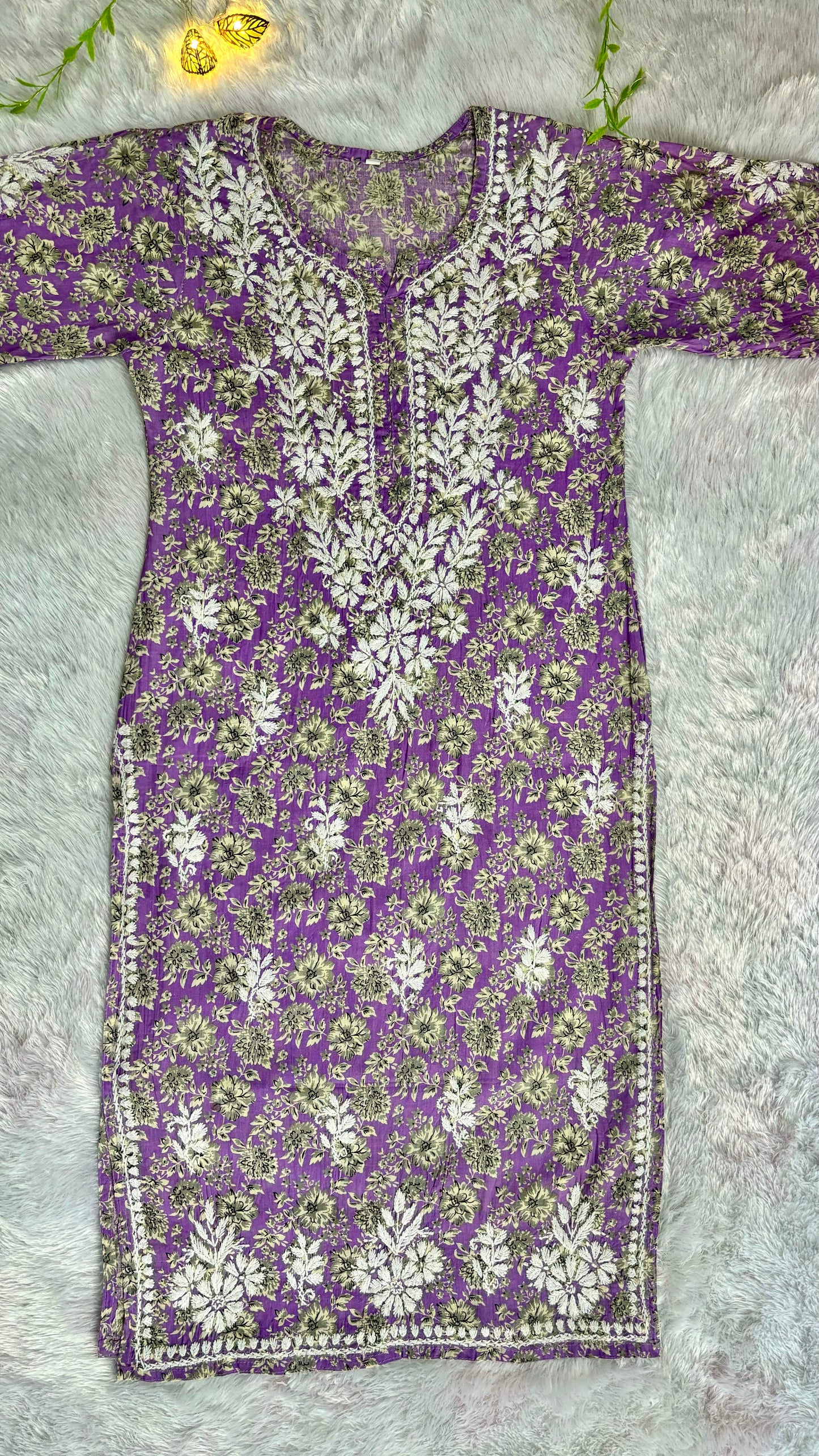 Gulmohar Mulmul long chikankari kurti