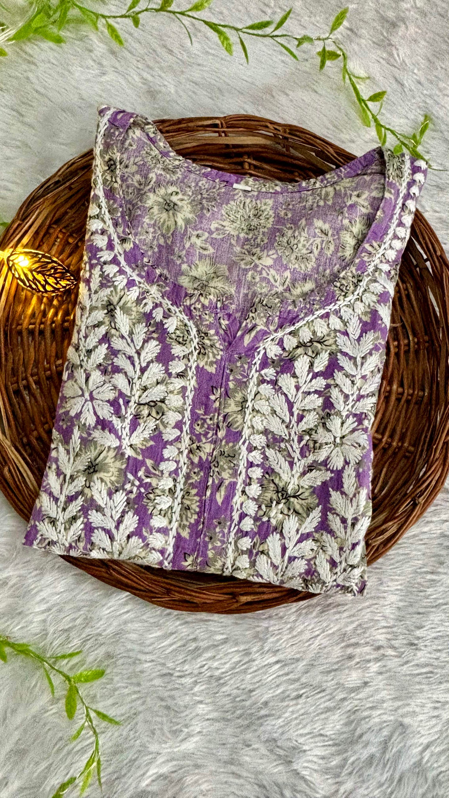 Gulmohar Mulmul long chikankari kurti