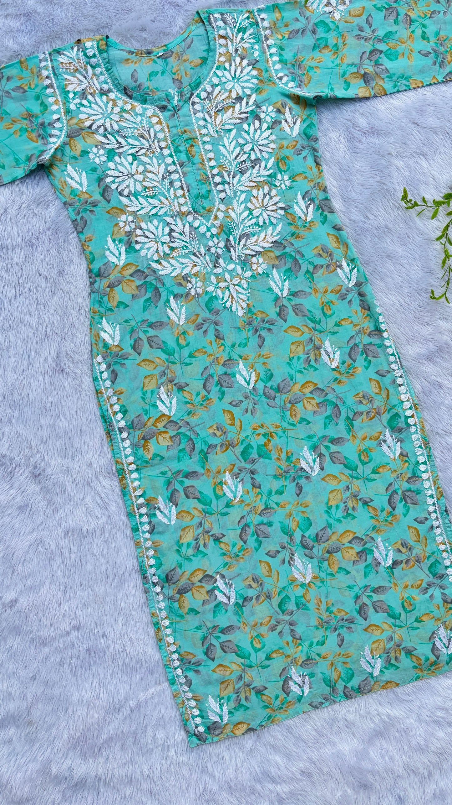 Gulmohar Mulmul long chikankari kurti