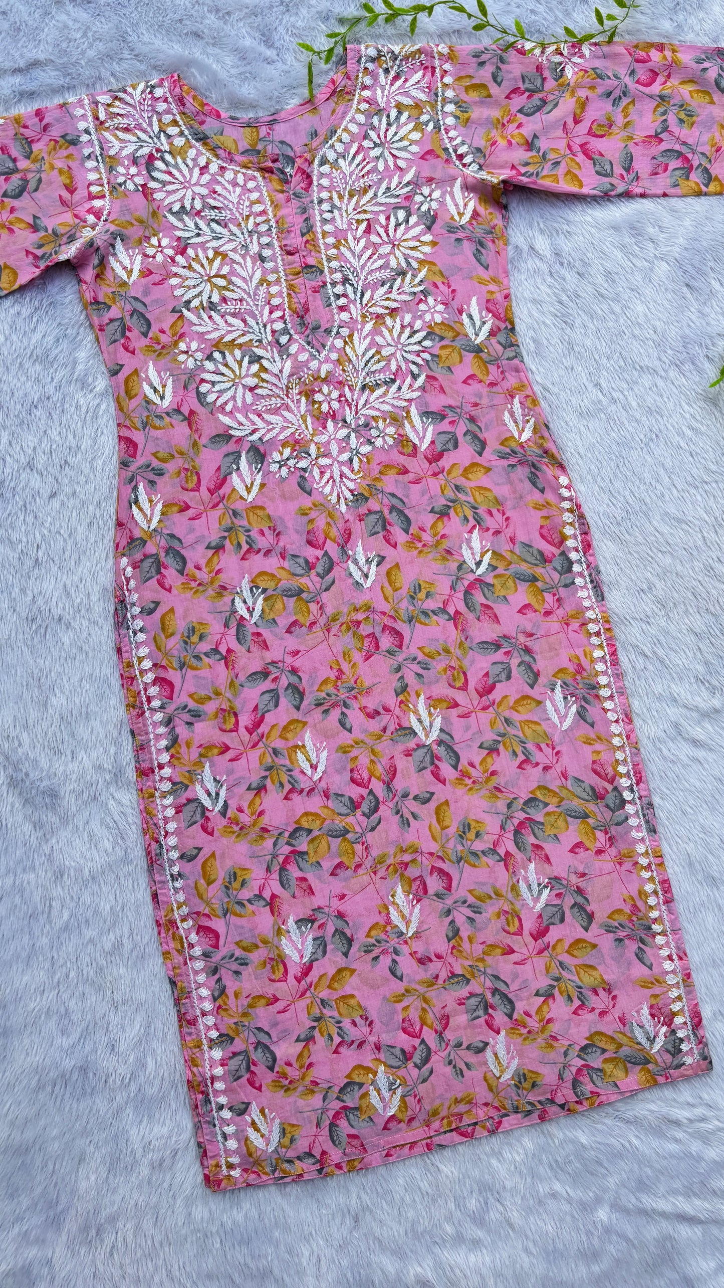 Gulmohar Mulmul long chikankari kurti