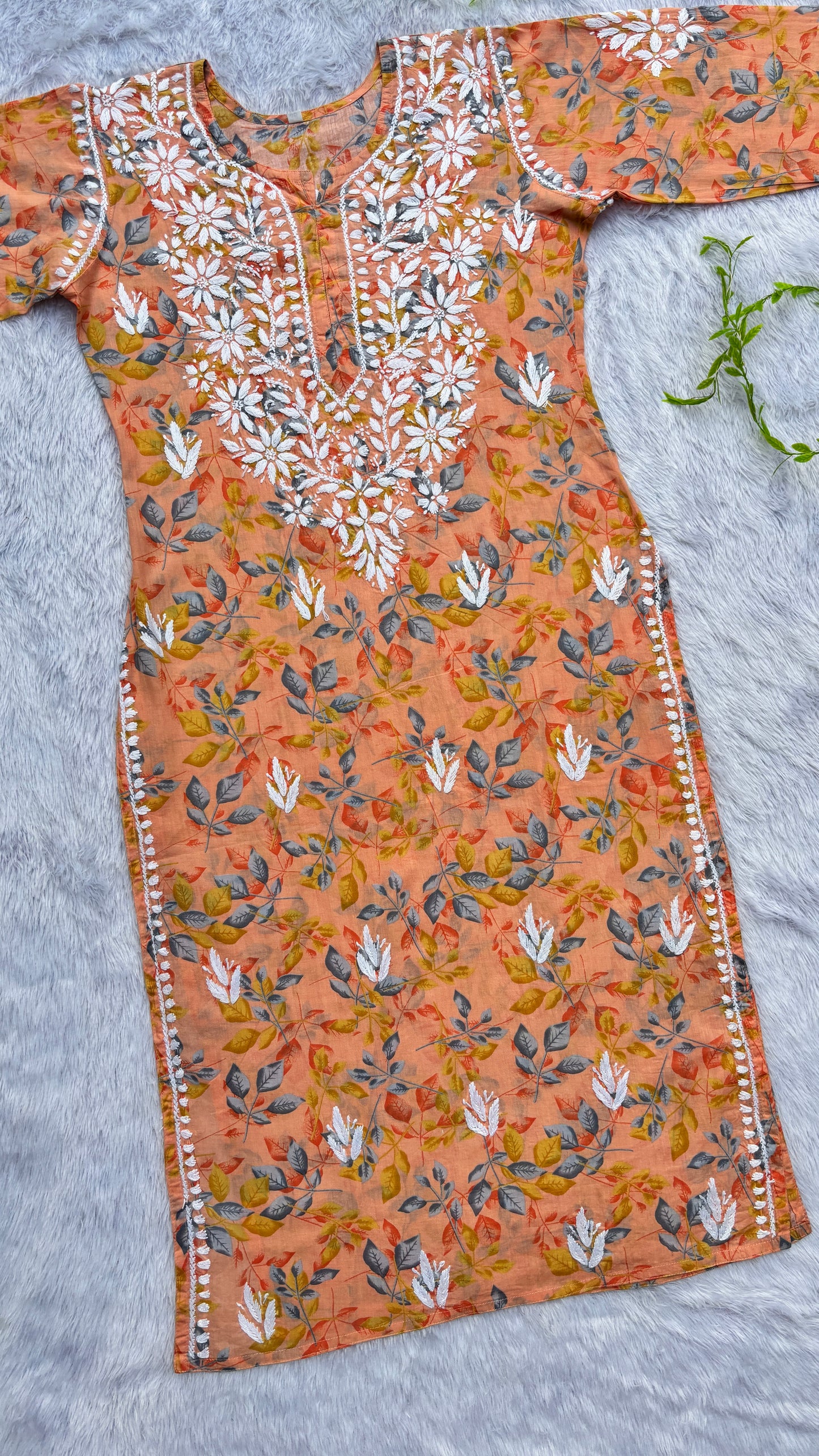 Gulmohar Mulmul long chikankari kurti