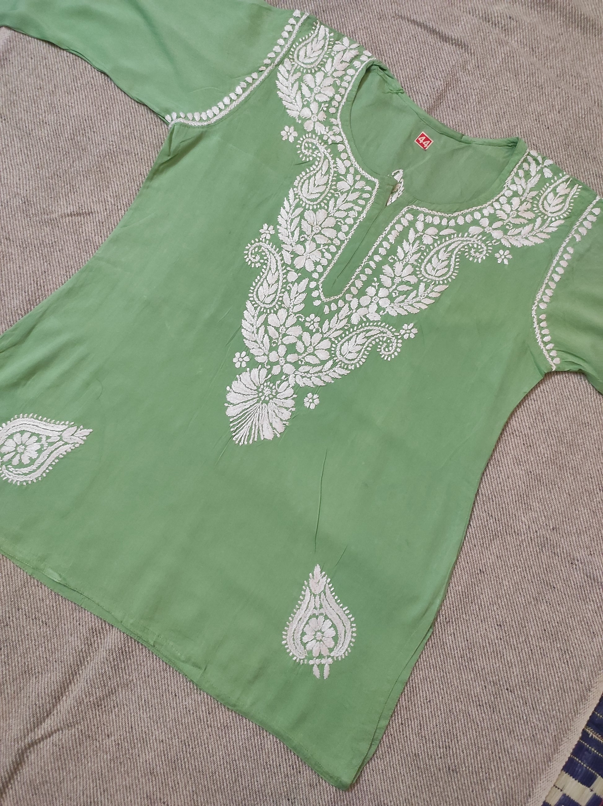 Label Aja Hand Embroidered Modal short kurti - Label Aja Chikankari