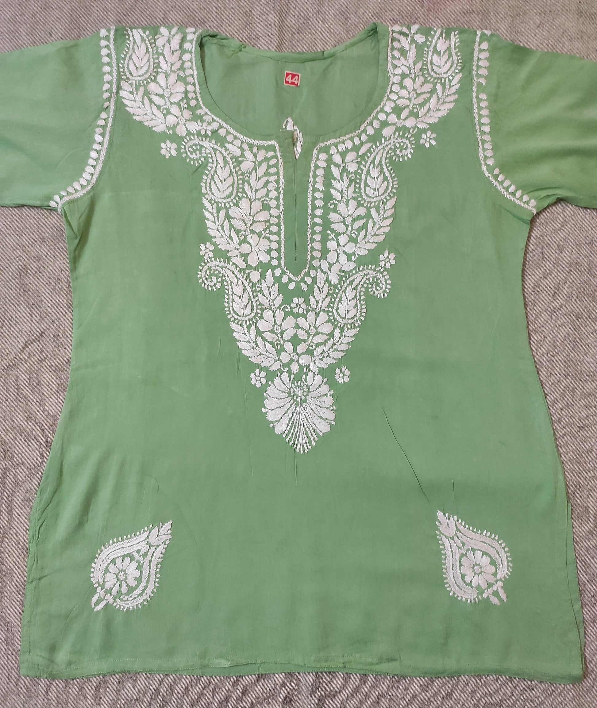 Label Aja Hand Embroidered Modal short kurti - Label Aja Chikankari