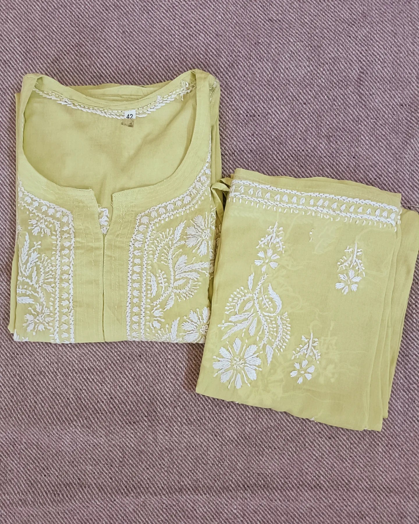 Label Aja Hand Embroidered Modal chikankari kurta set - Label Aja Chikankari