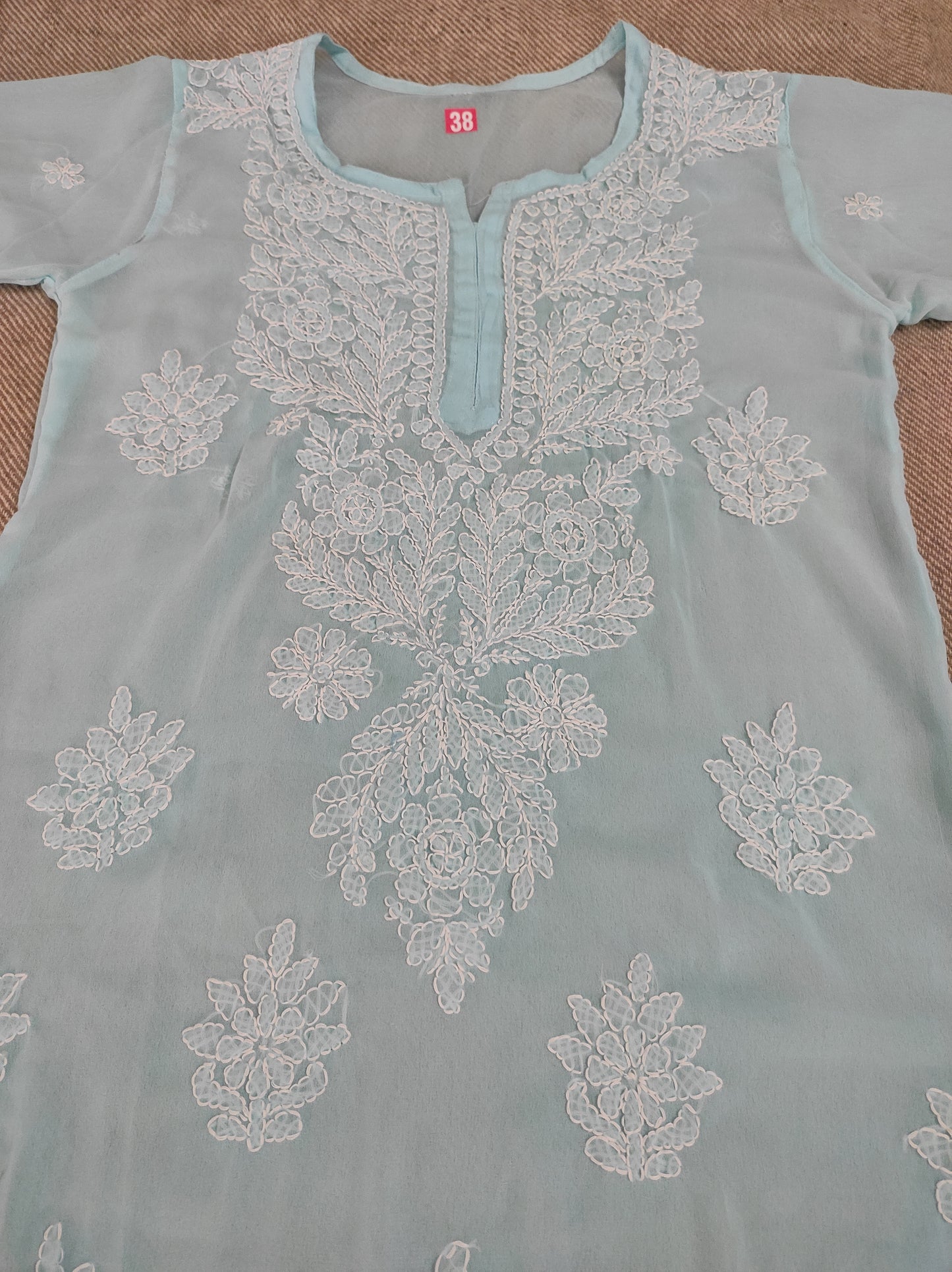 Label Aja Hand Embroidered Georgette long Lucknowi chikankari kurta - Label Aja Chikankari