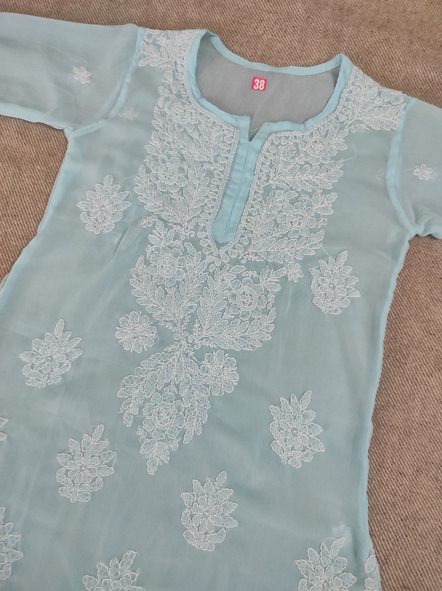 Label Aja Hand Embroidered Georgette long Lucknowi chikankari kurta - Label Aja Chikankari