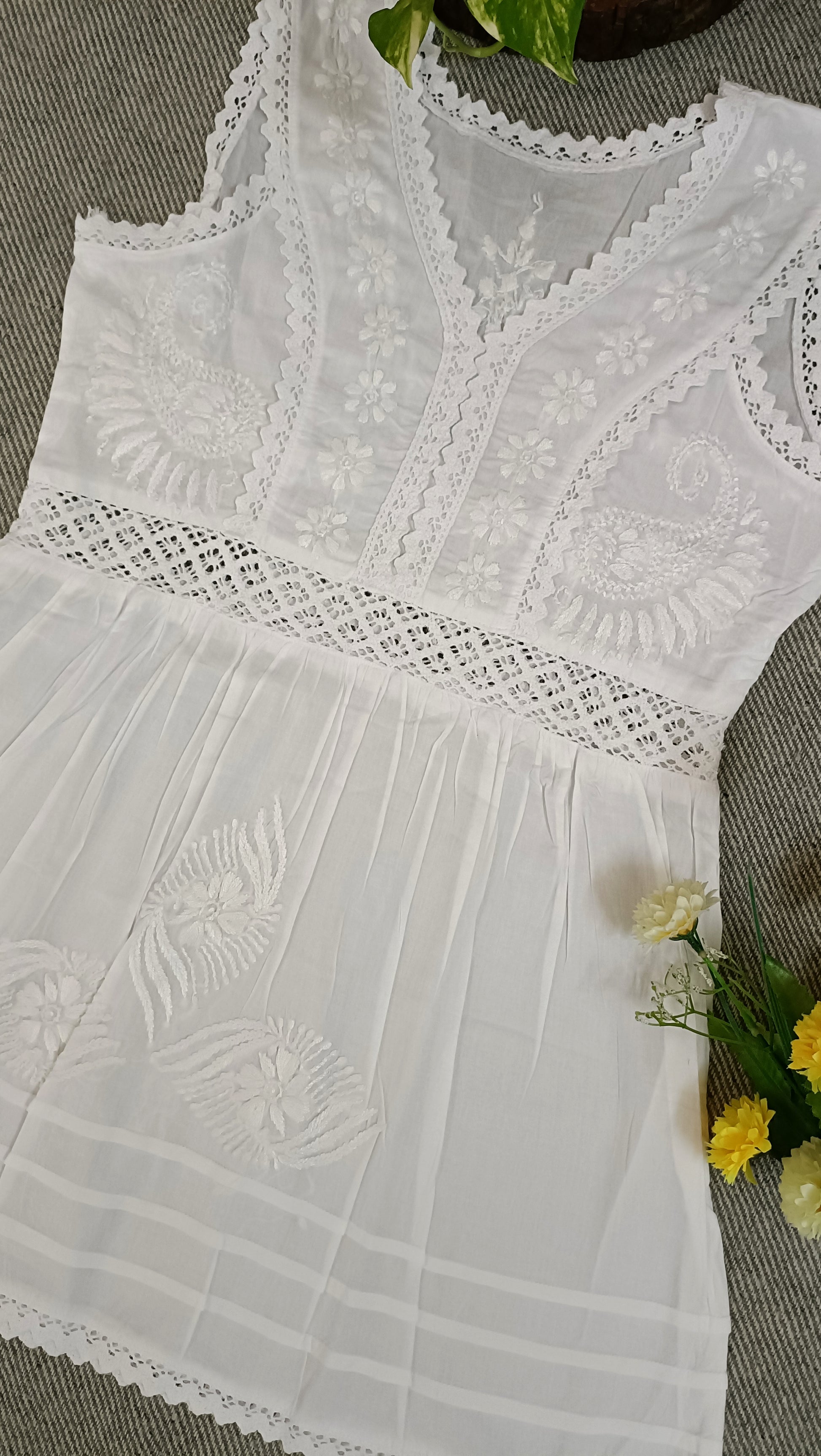 Label Aja Hand Embroidered Sleeveless short mal cotton top - Label Aja Chikankari