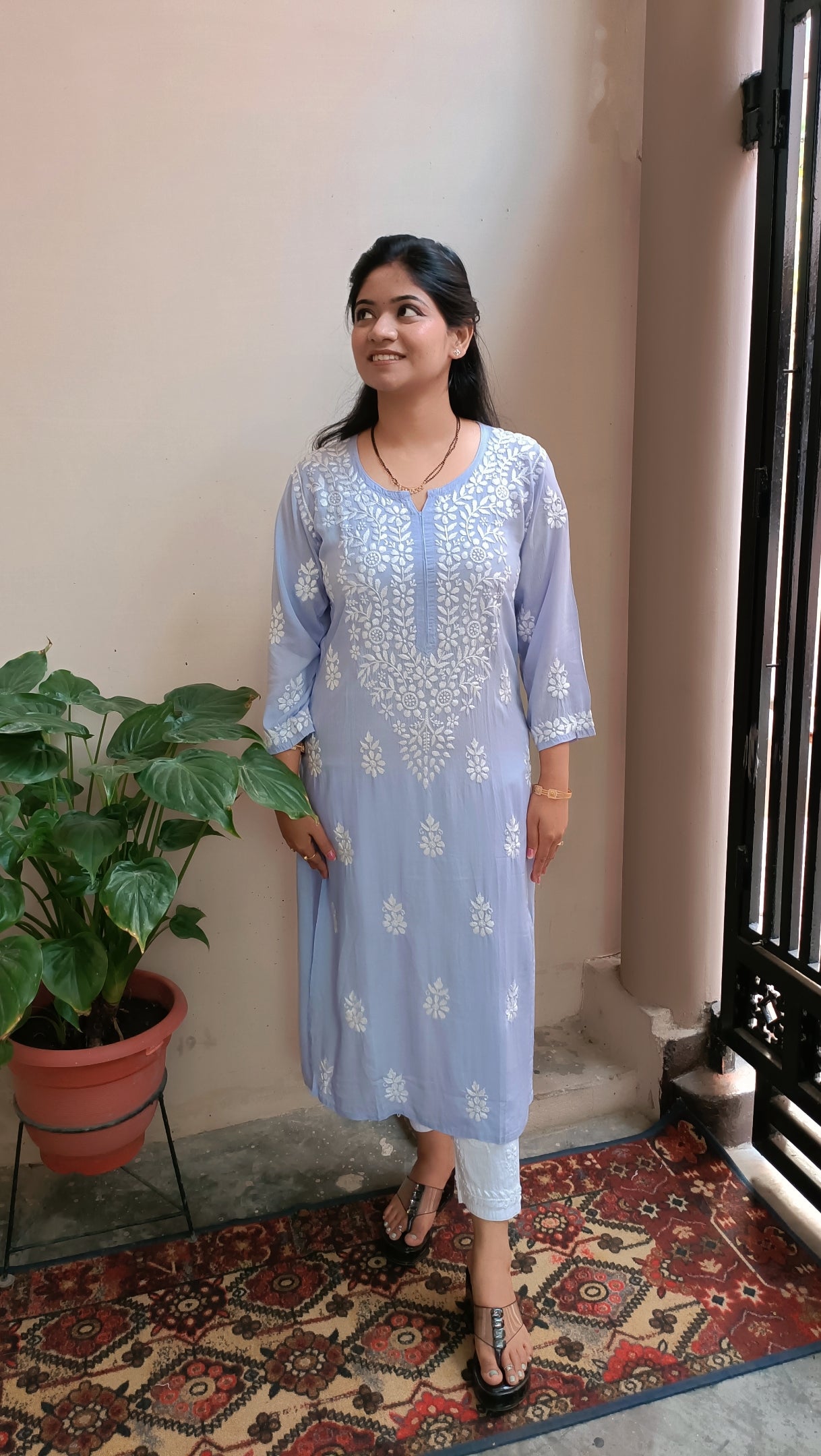 Label Aja Chikankari Modal straight long kurta - Label Aja Chikankari