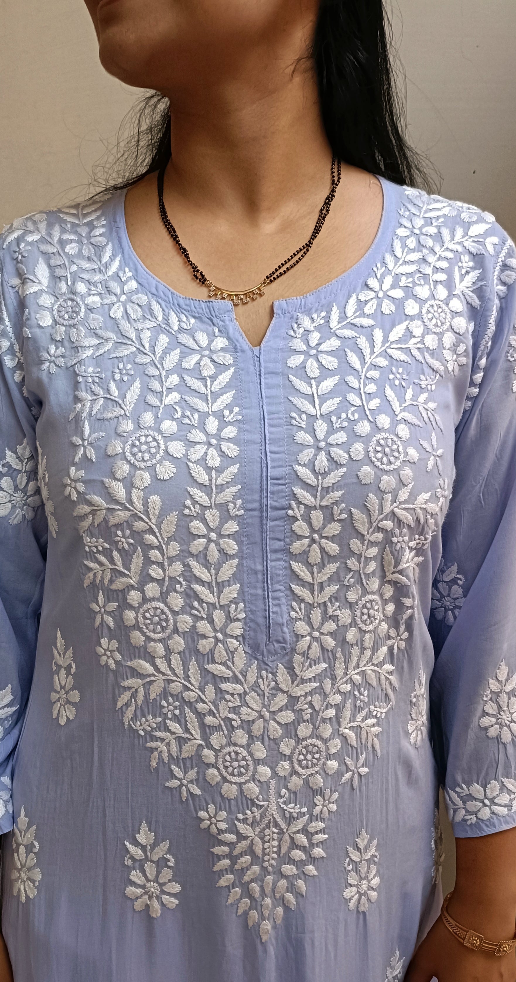 Label Aja Chikankari Modal straight long kurta - Label Aja Chikankari