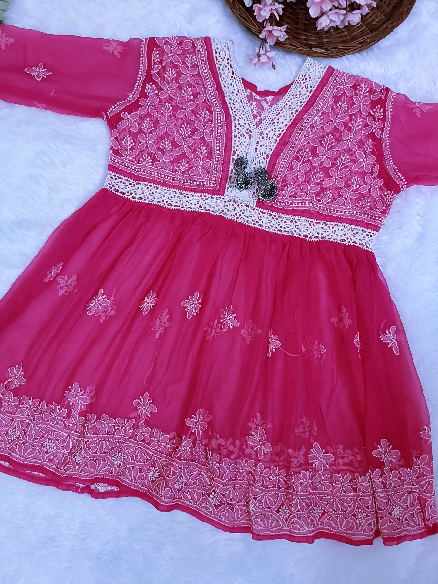 Georgette short chikankari frock