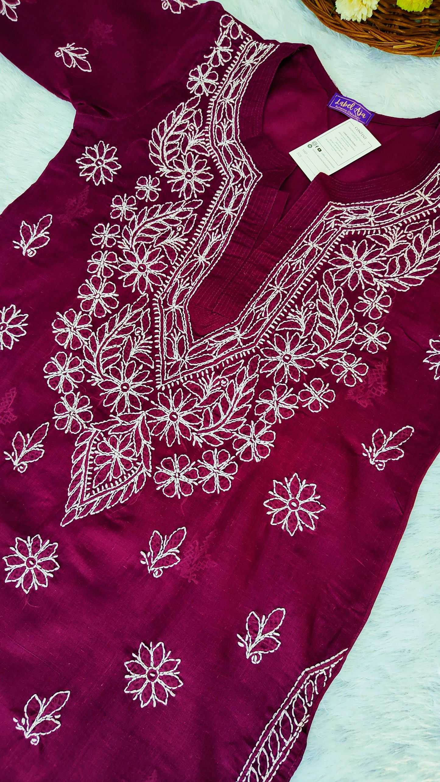 Cotton chikankari kurti with matching slip