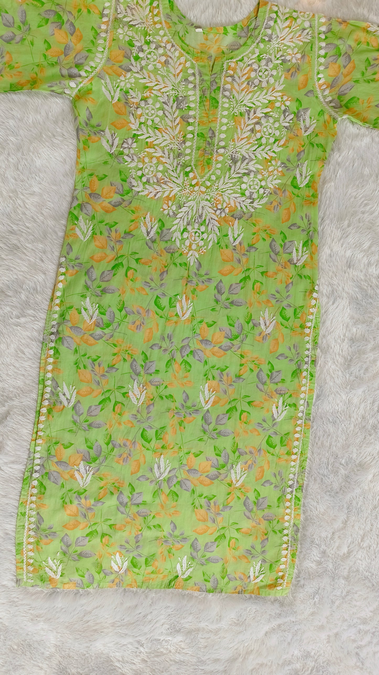 Gulmohar Mulmul long chikankari kurti