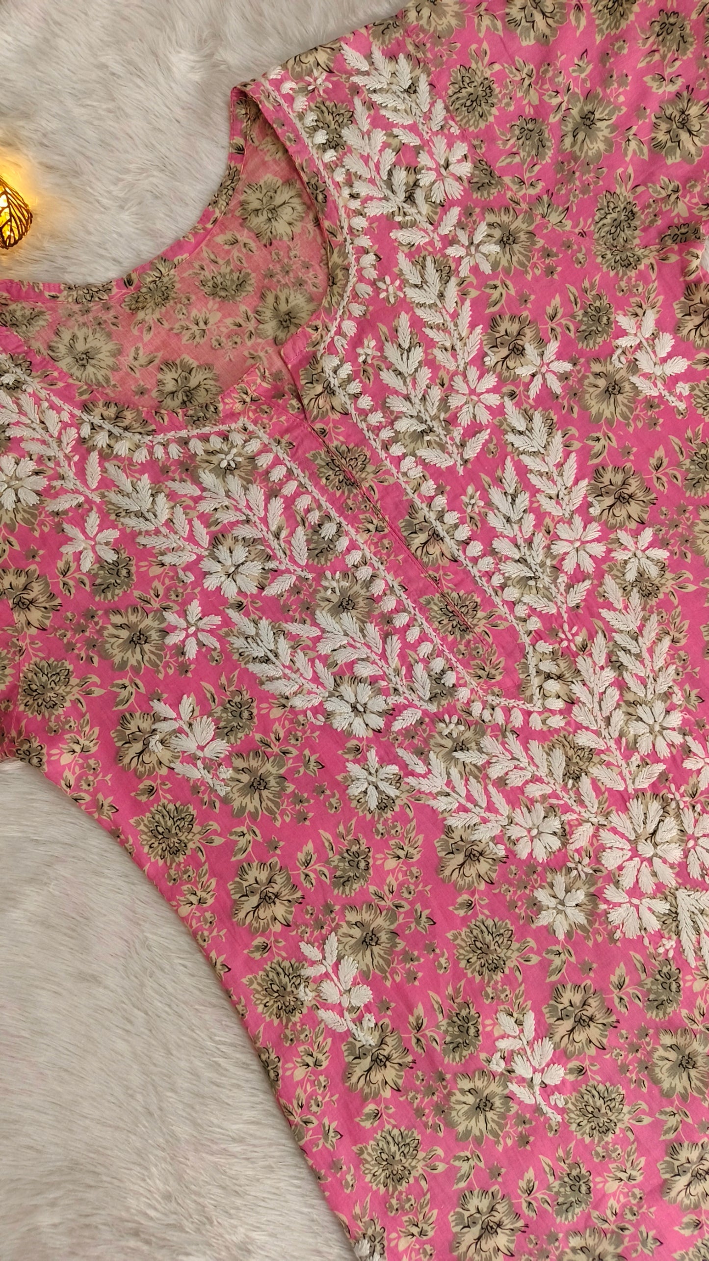 Gulmohar Mulmul long chikankari kurti