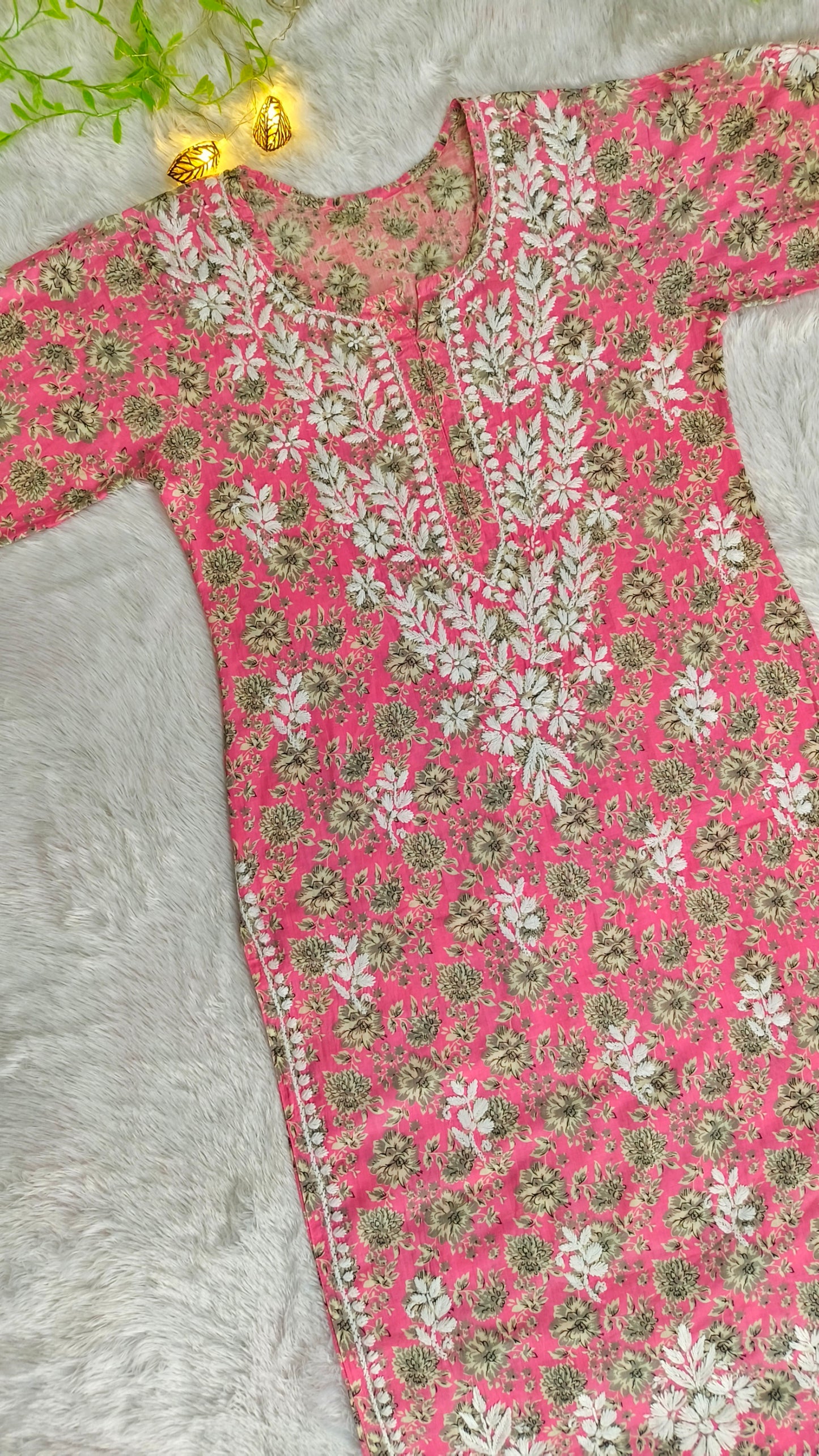 Gulmohar Mulmul long chikankari kurti