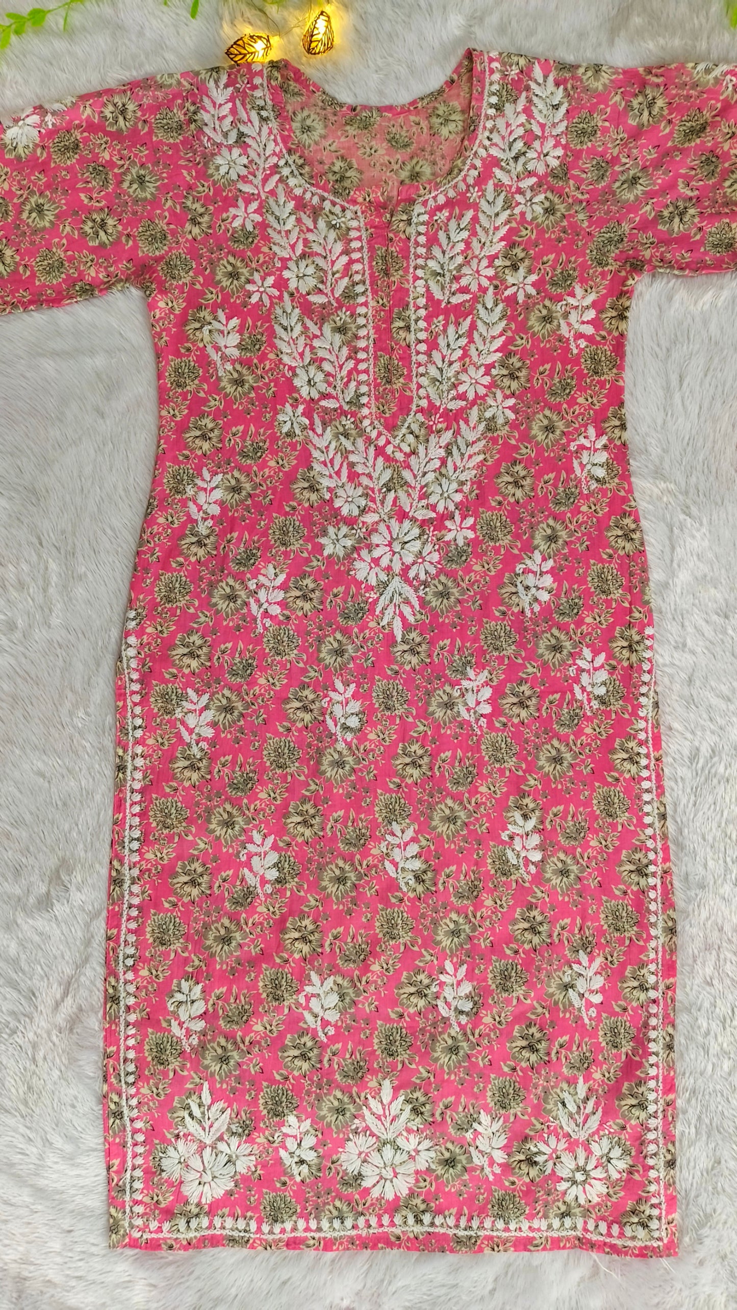 Gulmohar Mulmul long chikankari kurti