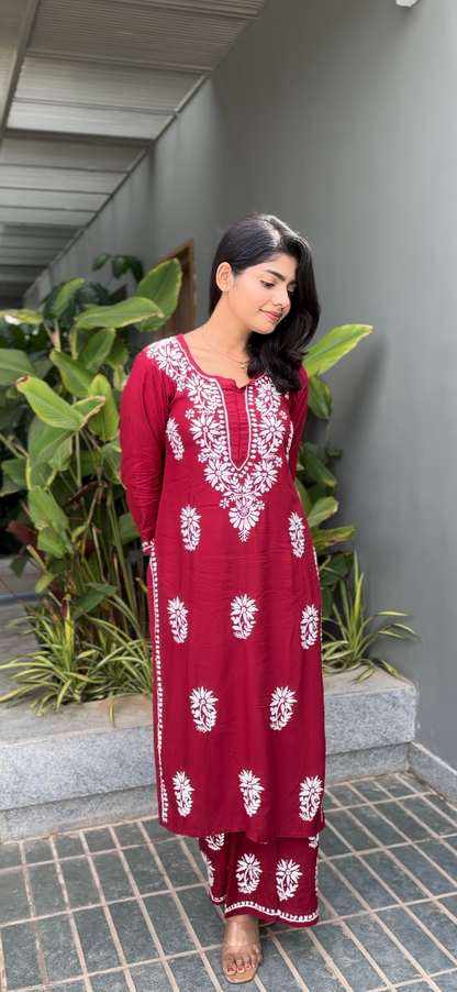 Sia rayon cotton Chikankari Kurti & Palazzo set