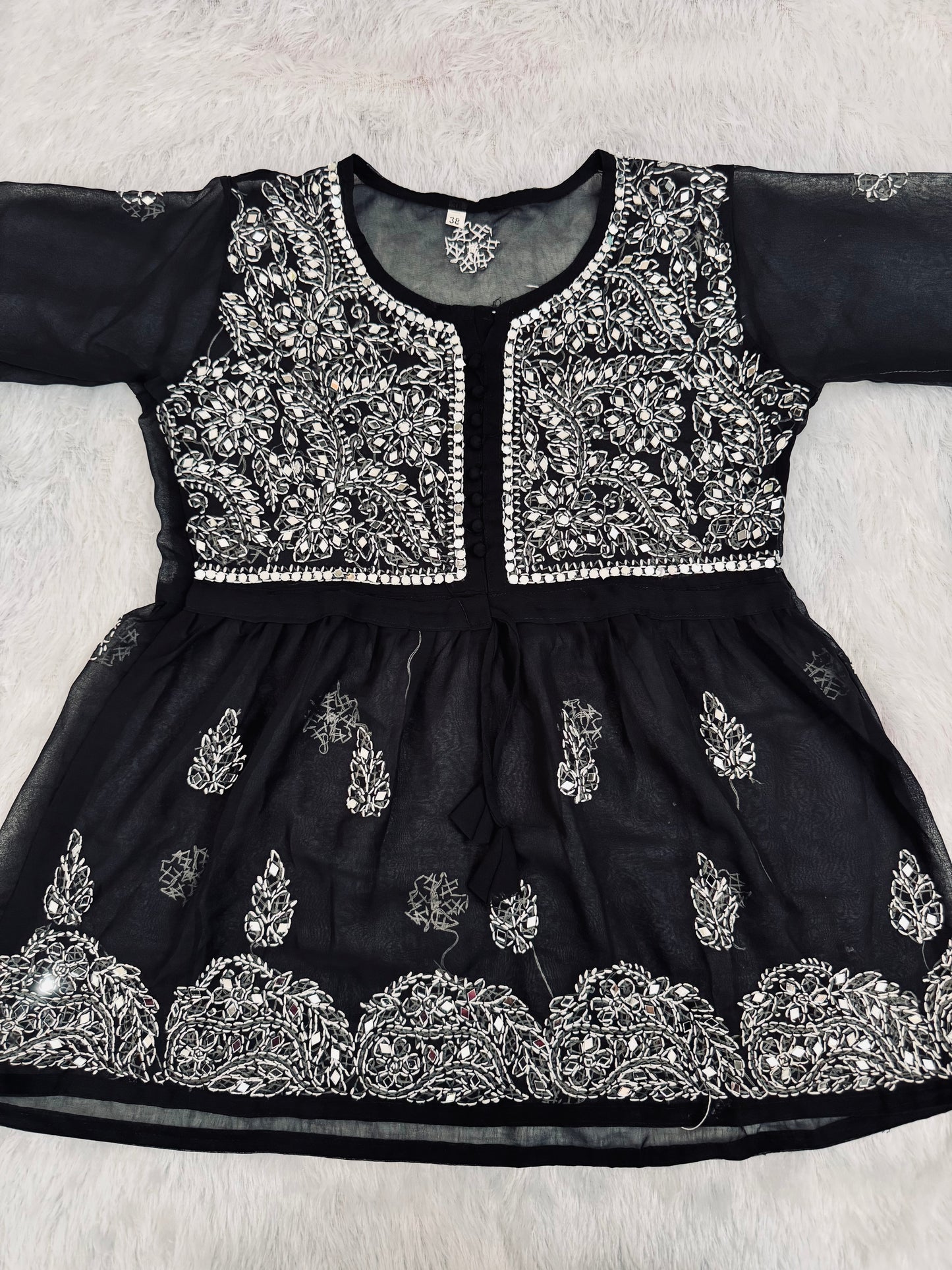 Georgette Short Lucknowi chikankari kurti with mirror