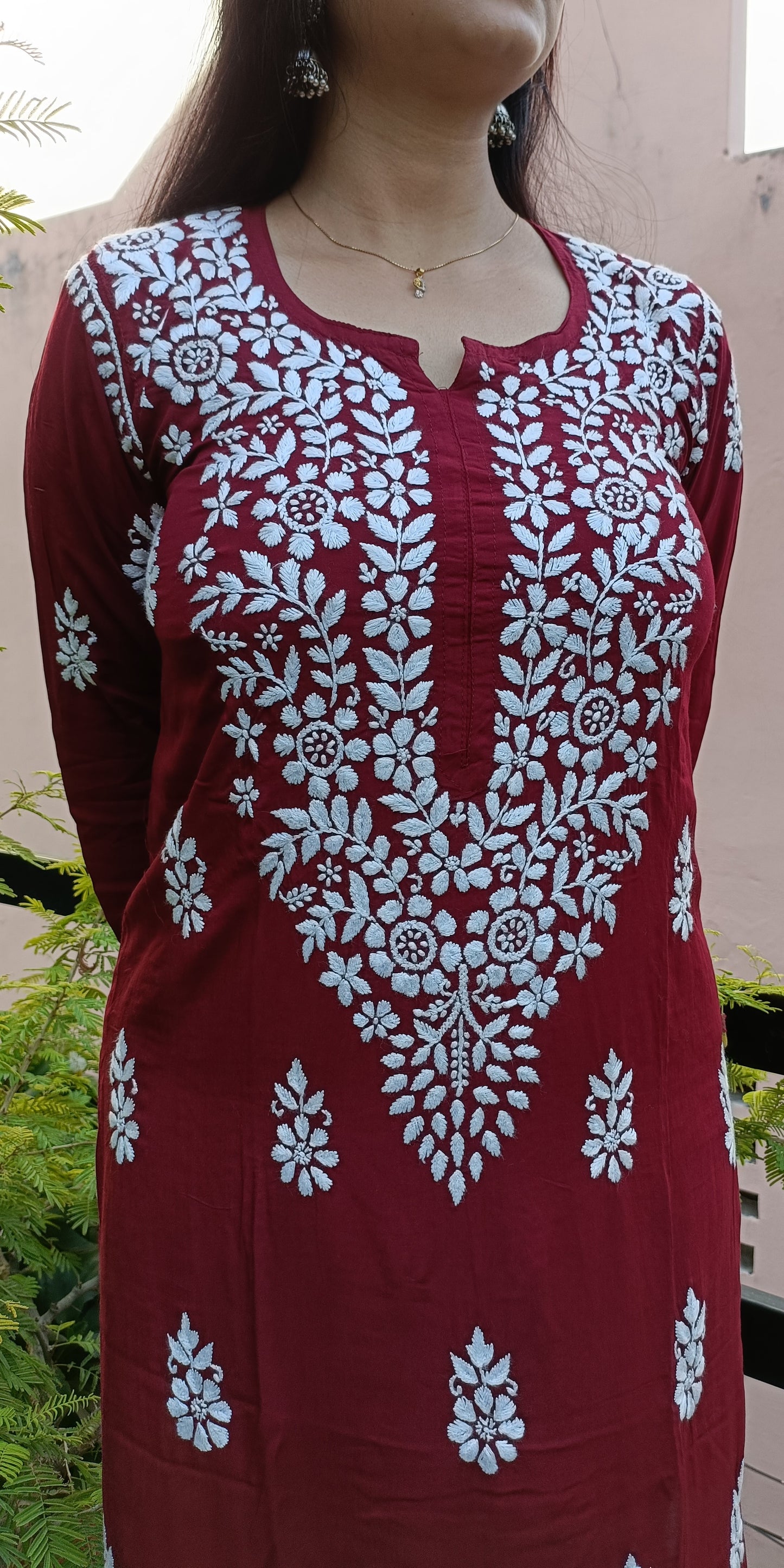 Label Aja Chikankari Modal straight long kurta - Label Aja Chikankari